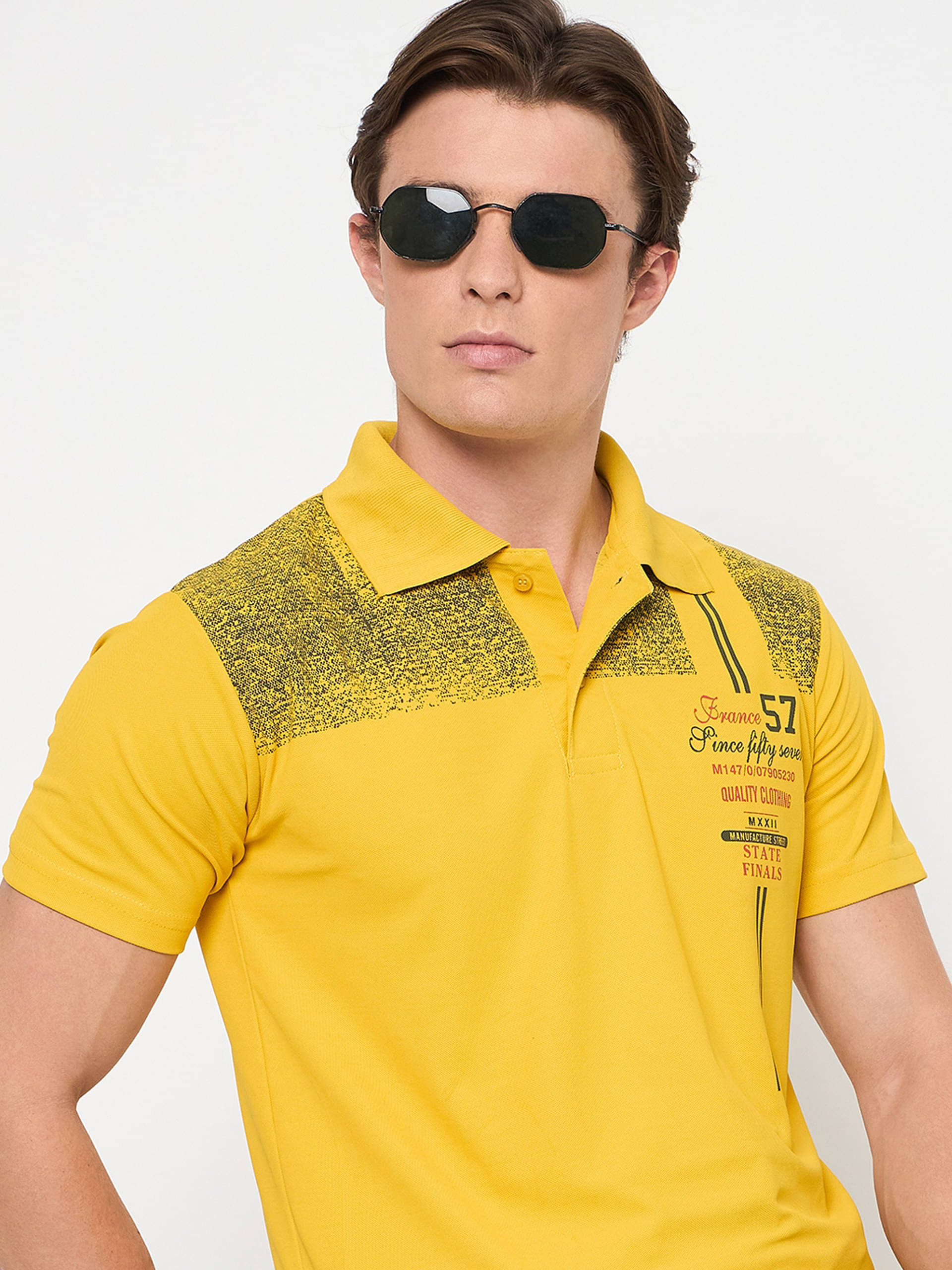 KASMA Men Cotton Blend Regular Fit Printed Polo T Shirt ( Yellow ) KASMA Men Cotton Blend Regular Fit Printed Polo T Shirt ( Yellow )