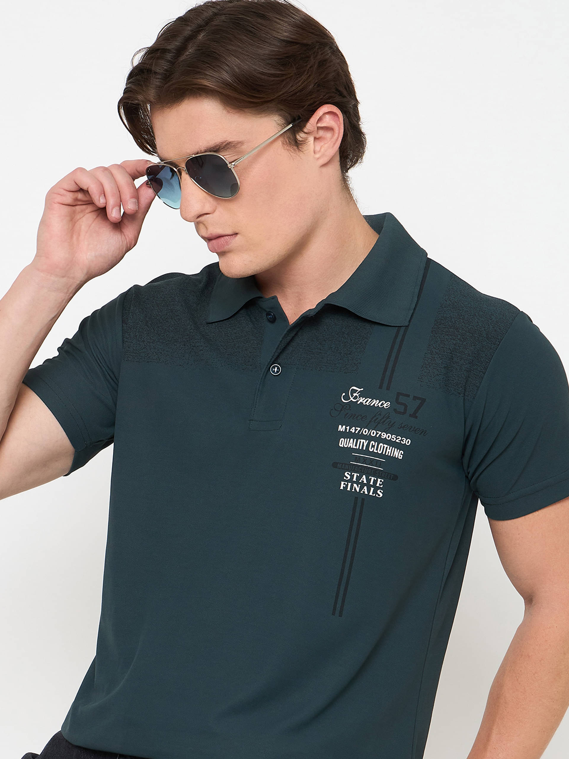     			KASMA Men Cotton Blend Regular Fit Printed Polo T Shirt ( Dark Green )