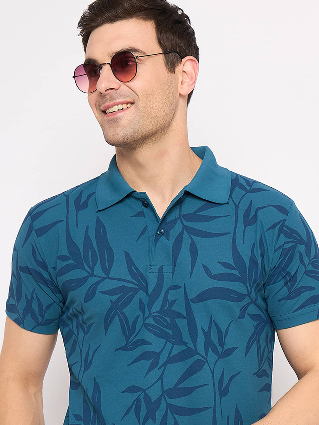 KASMA Men Cotton Blend Regular Fit Printed Polo T Shirt ( Teal Blue ) KASMA Men Cotton Blend Regular Fit Printed Polo T Shirt ( Teal Blue )