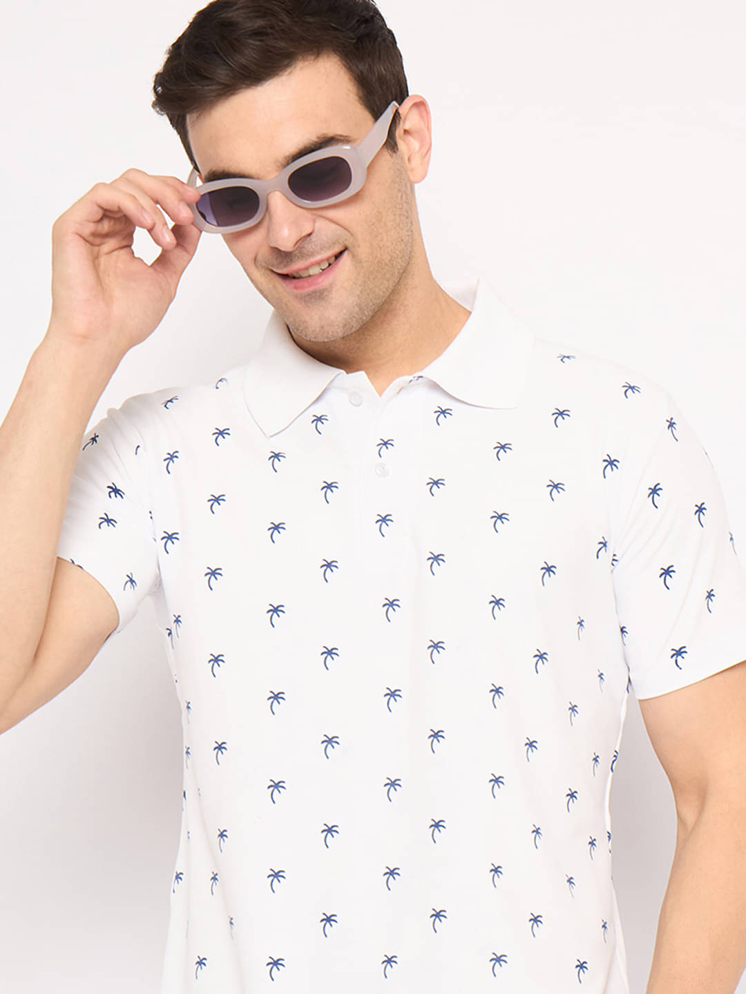     			KASMA Men Cotton Blend Regular Fit Printed Polo T Shirt ( White )