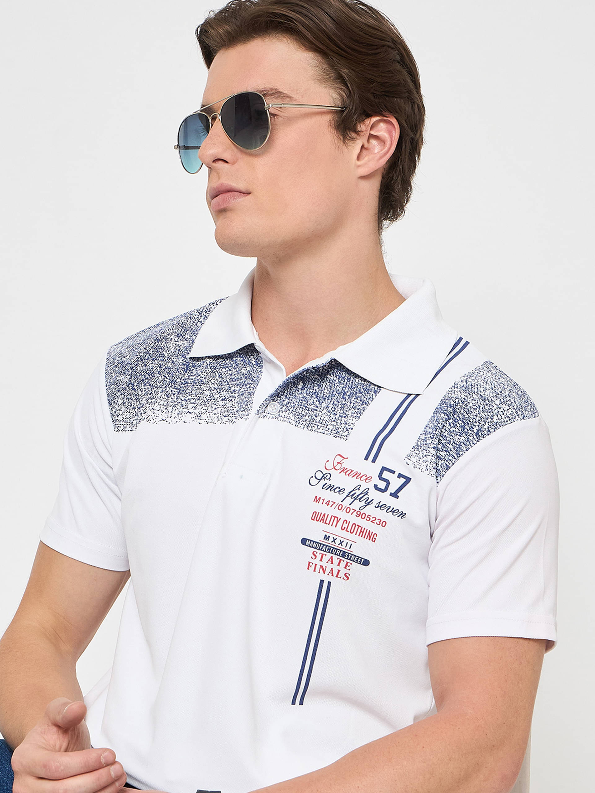     			KASMA Men Cotton Blend Regular Fit Printed Polo T Shirt ( White )