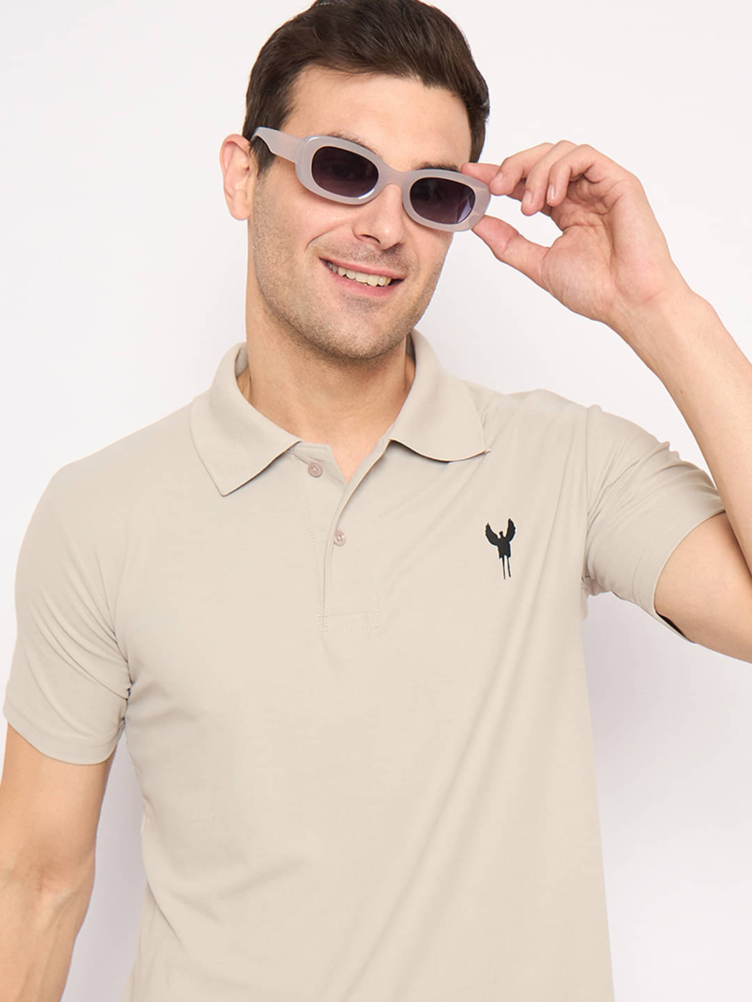     			KASMA Men Cotton Blend Regular Fit Solid Polo T Shirt ( Grey )