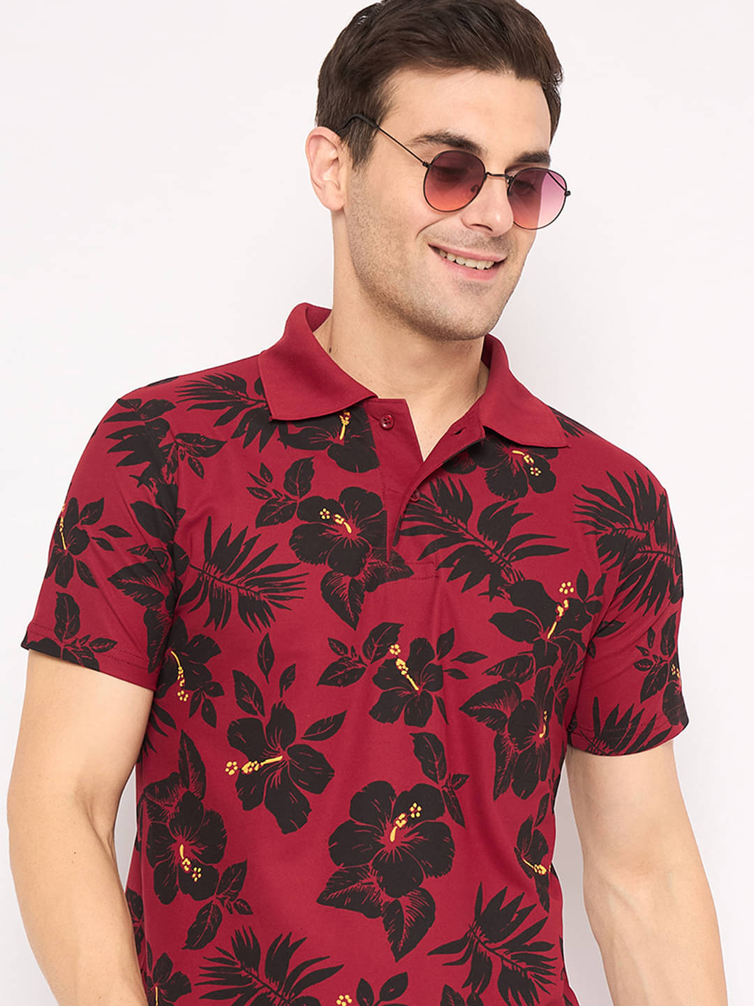     			KASMA Men Cotton Blend Regular Fit Printed Polo T Shirt ( Maroon )