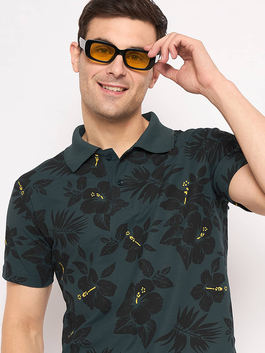     			KASMA Men Cotton Blend Regular Fit Printed Polo T Shirt ( Dark Green )