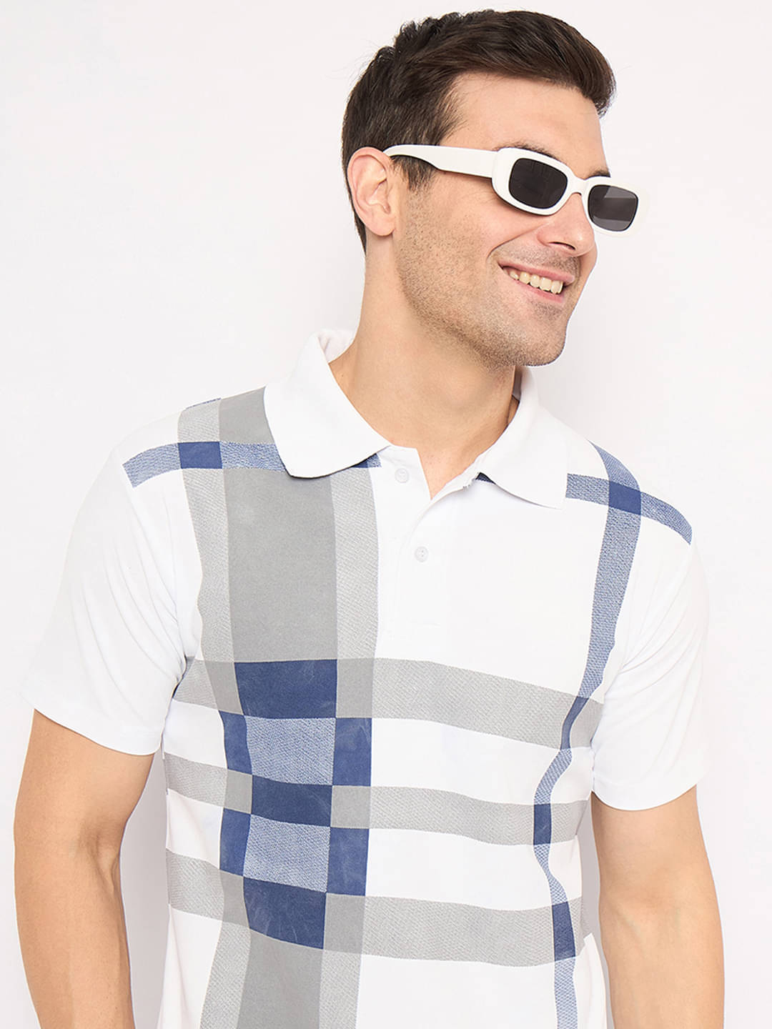     			KASMA Men Cotton Blend Regular Fit Printed Polo T Shirt ( White )
