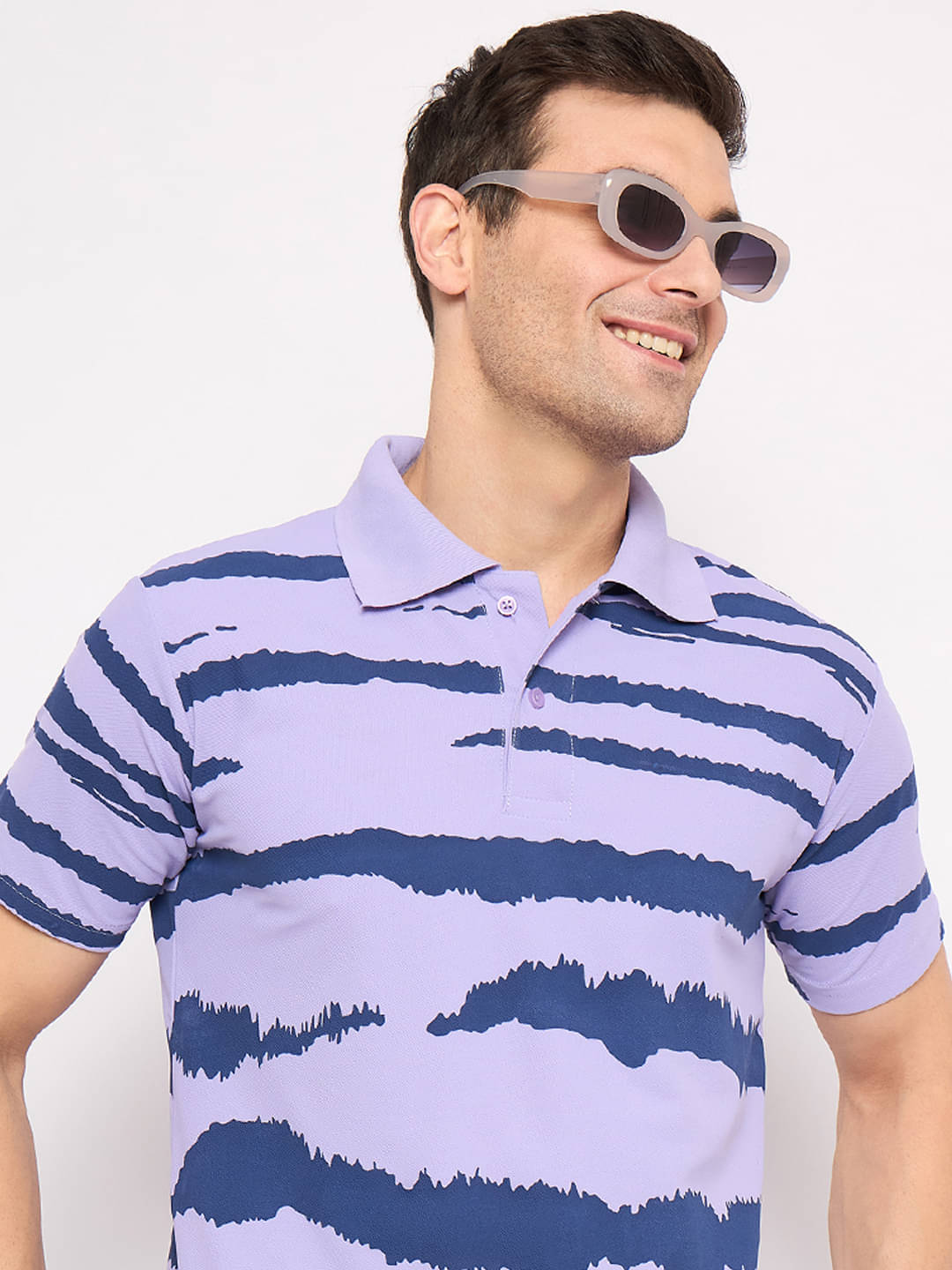     			KASMA Men Cotton Blend Regular Fit Printed Polo T Shirt ( Lavender )