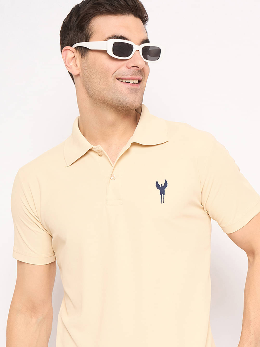     			KASMA Men Cotton Blend Regular Fit Solid Polo T Shirt ( Beige )