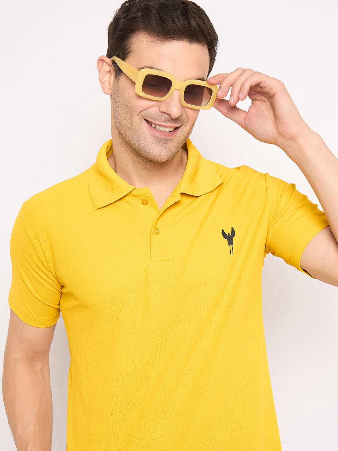     			KASMA Men Cotton Blend Regular Fit Solid Polo T Shirt ( Yellow )