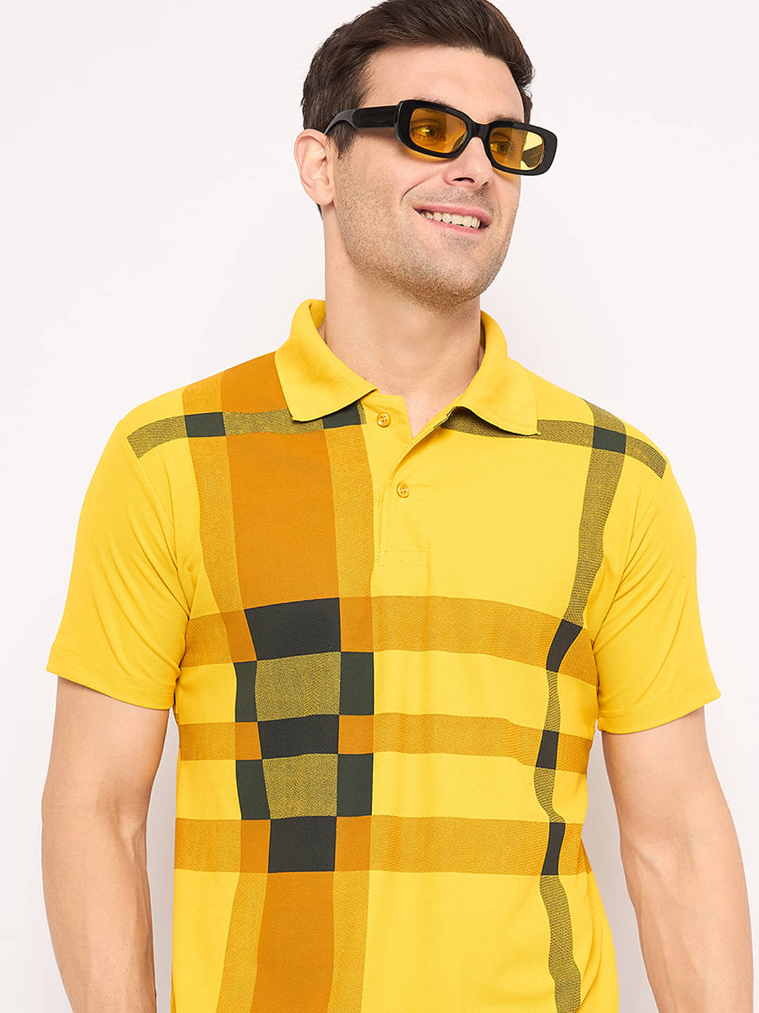 KASMA Men Cotton Blend Regular Fit Printed Polo T Shirt ( Yellow ) KASMA Men Cotton Blend Regular Fit Printed Polo T Shirt ( Yellow )