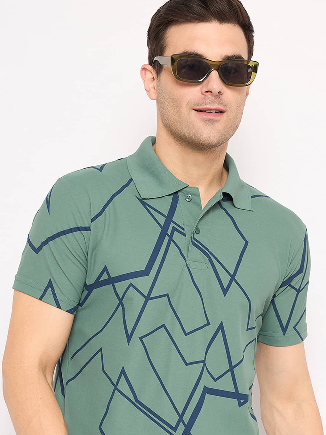 KASMA Men Cotton Blend Regular Fit Printed Polo T Shirt ( Sea Green )