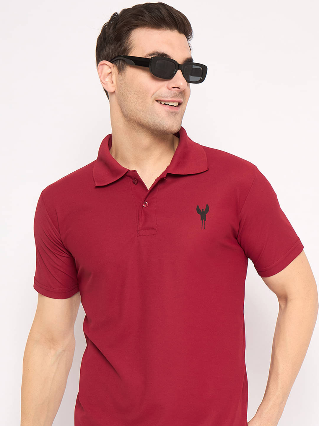     			KASMA Men Cotton Blend Regular Fit Solid Polo T Shirt ( Maroon )