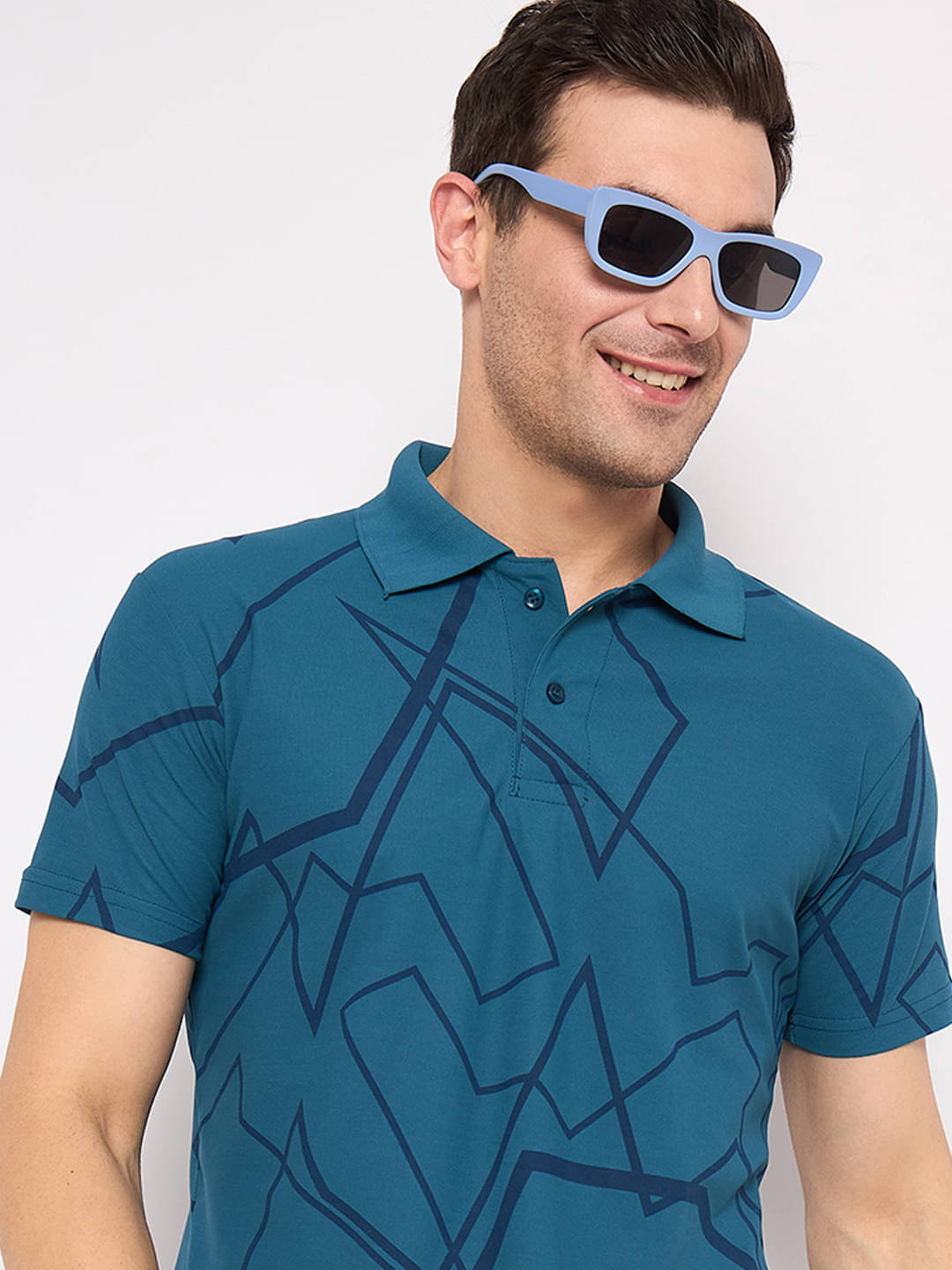     			KASMA Men Cotton Blend Regular Fit Printed Polo T Shirt ( Blue )