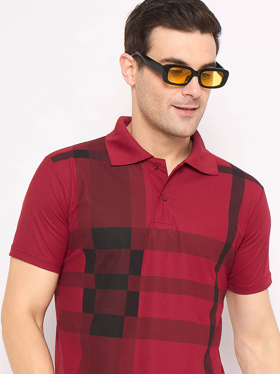 KASMA Men Cotton Blend Regular Fit Printed Polo T Shirt ( Maroon )     			KASMA Men Cotton Blend Regular Fit Printed Polo T Shirt ( Maroon )