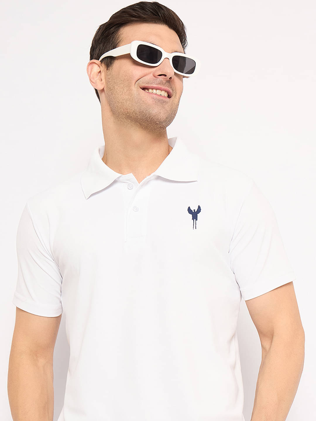     			KASMA Men Cotton Blend Regular Fit Solid Polo T Shirt ( White )