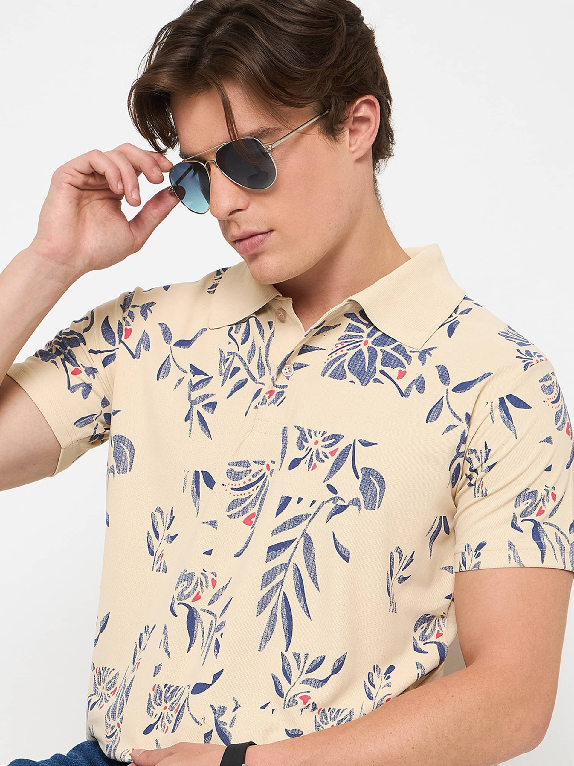 KASMA Men Cotton Blend Regular Fit Printed Polo T Shirt ( Beige )     			KASMA Men Cotton Blend Regular Fit Printed Polo T Shirt ( Beige )