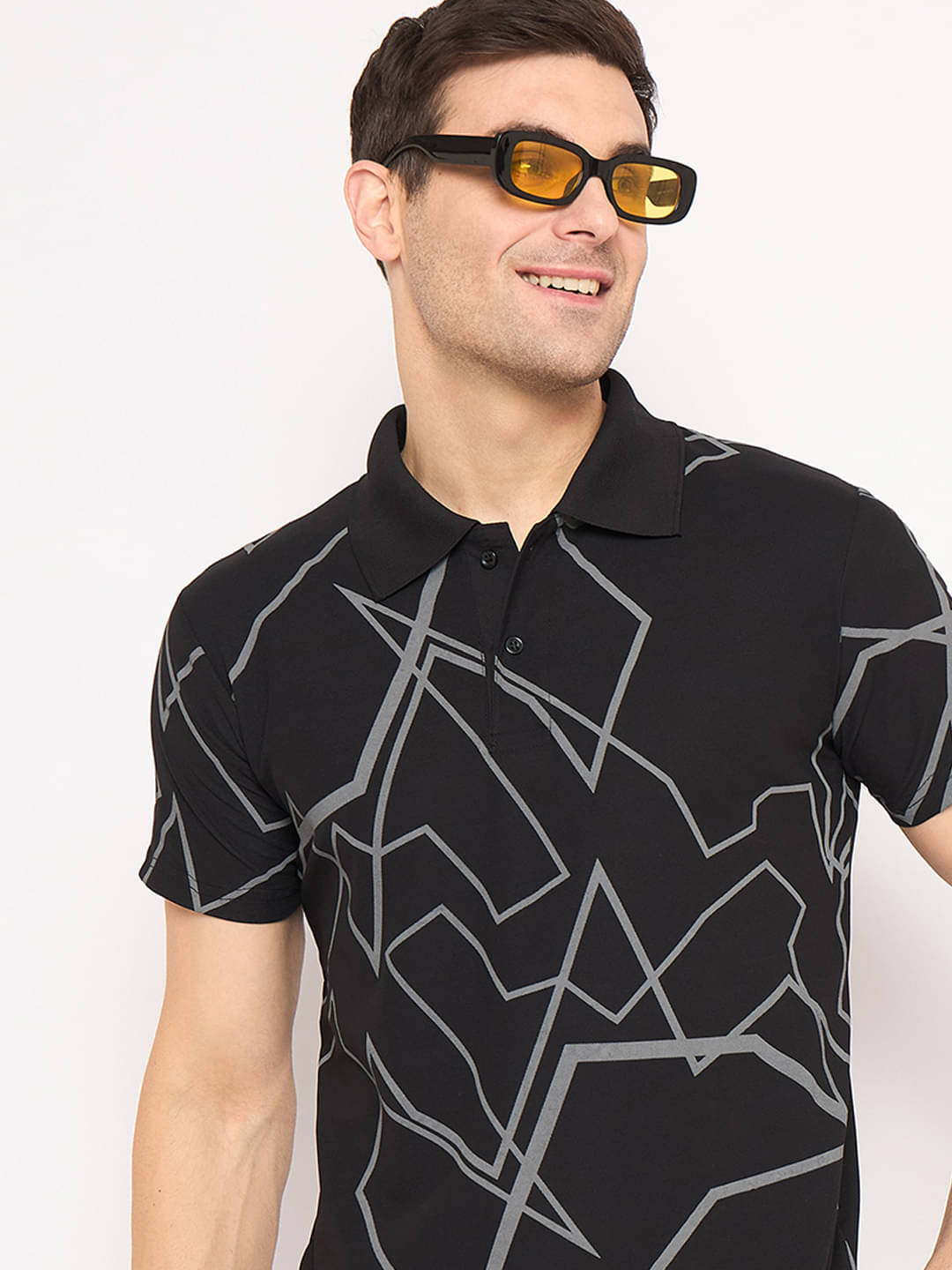     			KASMA Men Cotton Blend Regular Fit Printed Polo T Shirt ( Black )