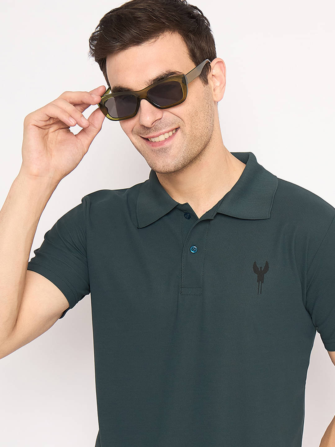     			KASMA Men Cotton Blend Regular Fit Solid Polo T Shirt ( Dark Green )