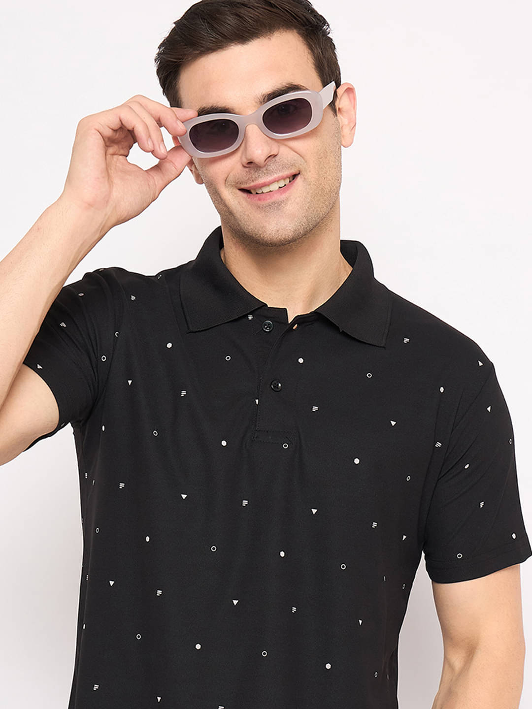 KASMA Men Cotton Blend Regular Fit Printed Polo T Shirt ( Black ) KASMA Men Cotton Blend Regular Fit Printed Polo T Shirt ( Black )