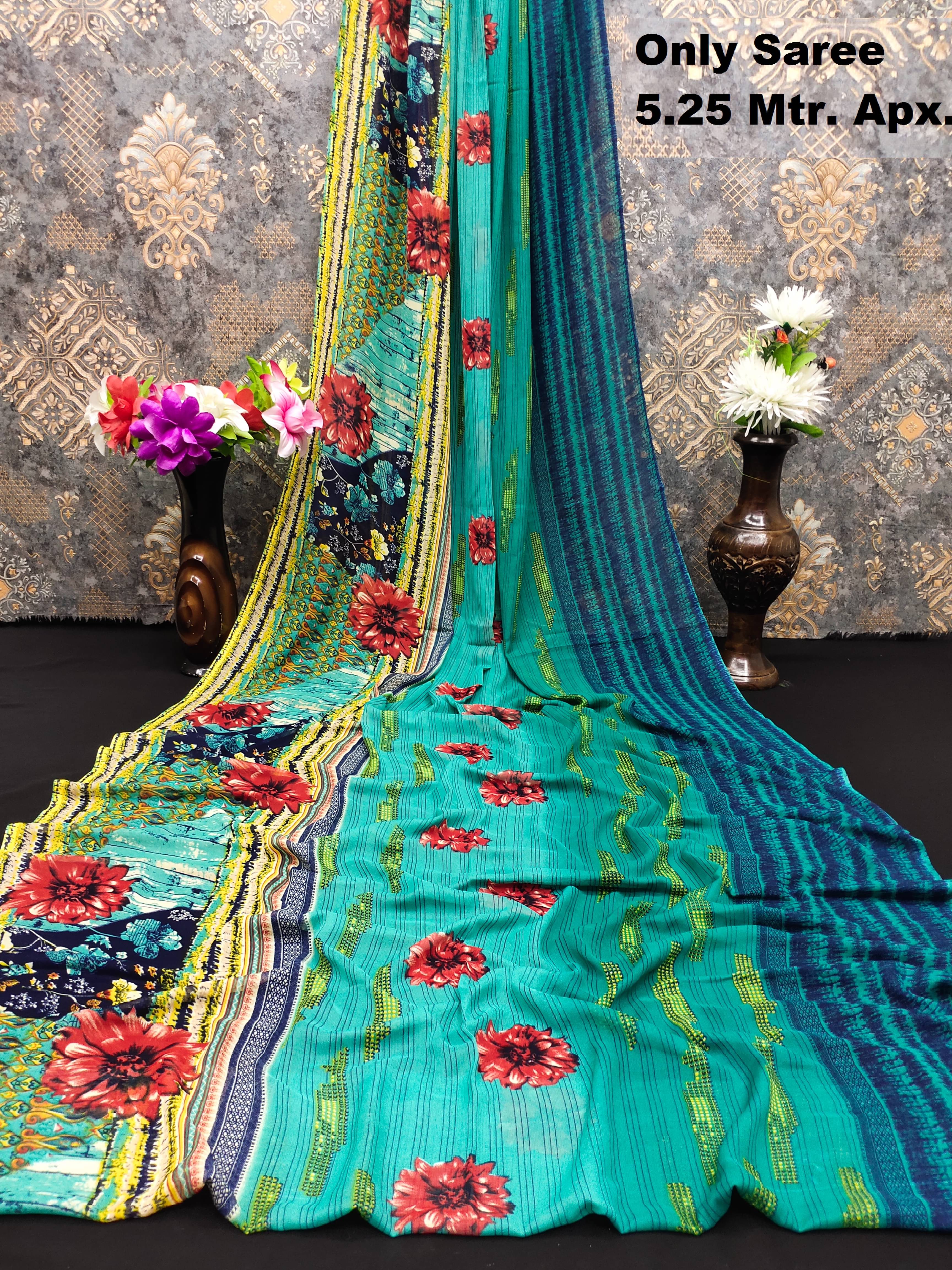 Kanooda Prints Georgette Printed Saree Without Blouse Piece ( Rama ) Kanooda Prints Georgette Printed Saree Without Blouse Piece ( Rama )