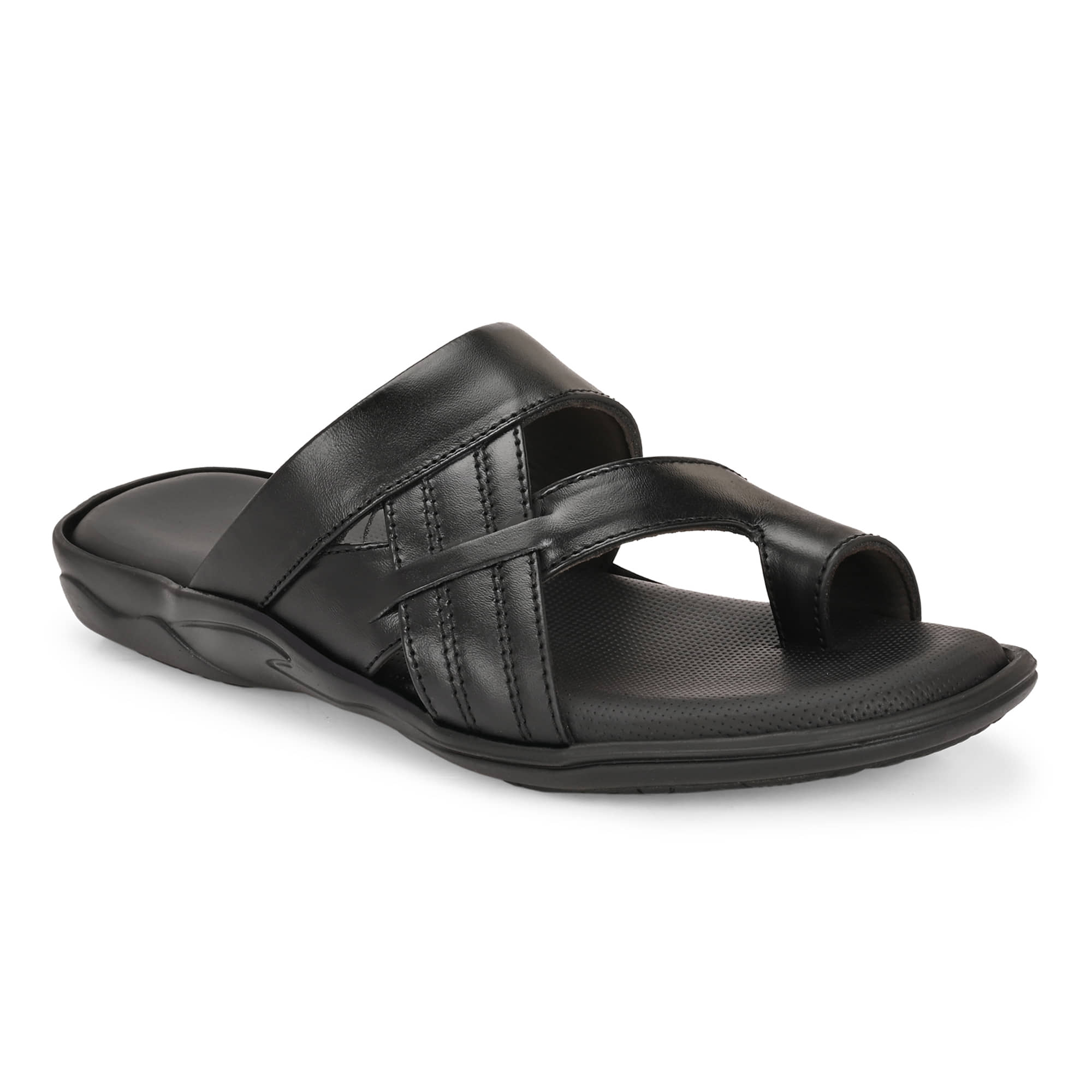 Leeport Black Men's Leather Slipper