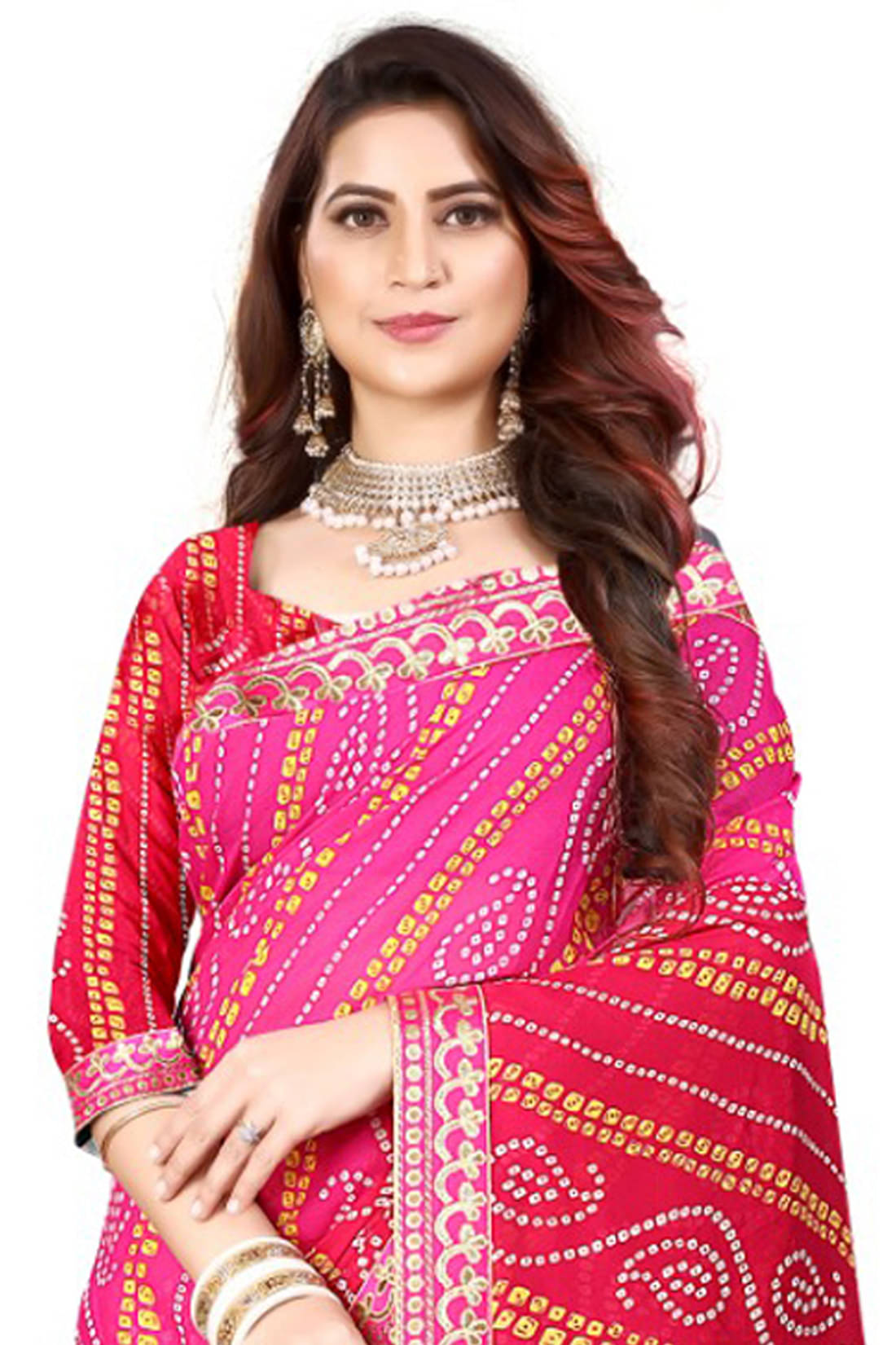 Maayro Georgette Printed Saree With Unstitched Blouse Piece ( Pink ) Maayro Georgette Printed Saree With Unstitched Blouse Piece ( Pink )