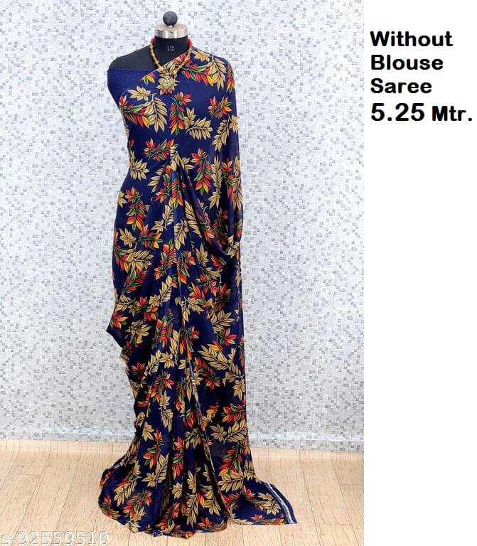     			Maayro Georgette Printed Saree Without Blouse Piece ( Navy Blue )