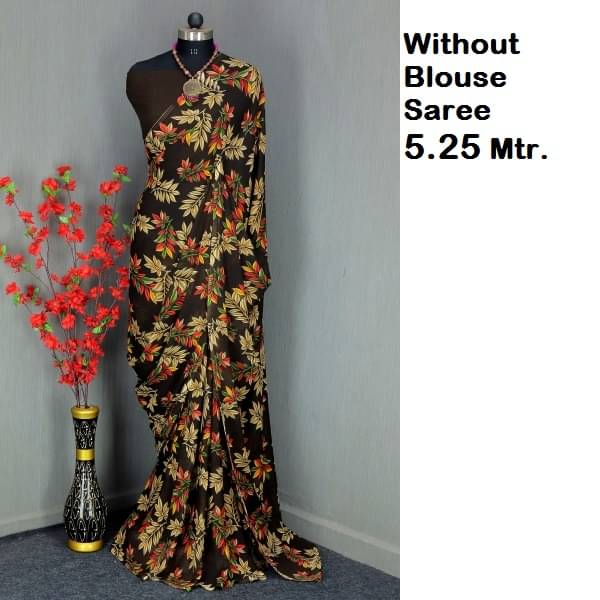 Maayro Georgette Printed Saree Without Blouse Piece ( Black ) Maayro Georgette Printed Saree Without Blouse Piece ( Black )