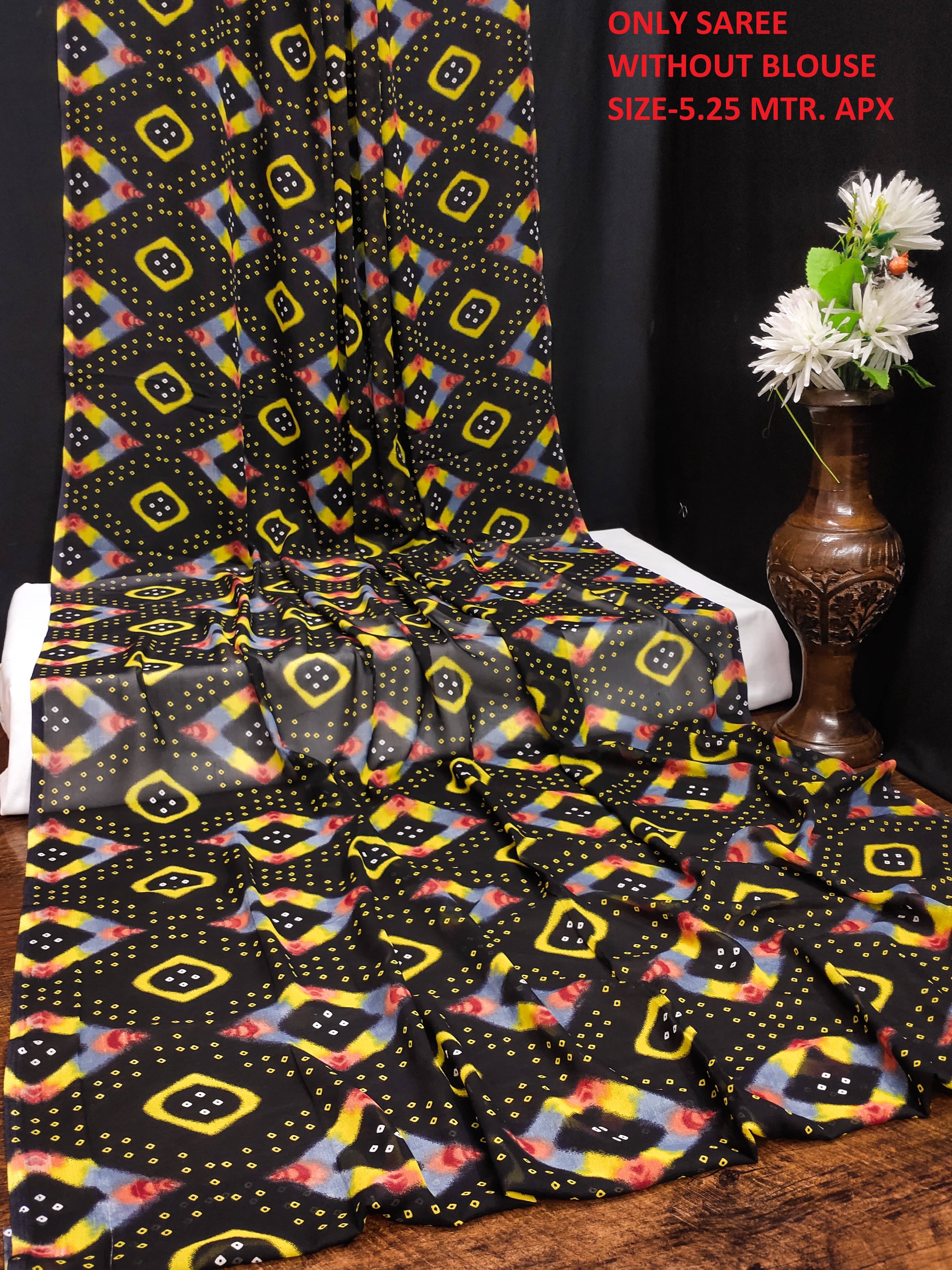 Maayro Georgette Printed Saree Without Blouse Piece ( Black ) Maayro Georgette Printed Saree Without Blouse Piece ( Black )