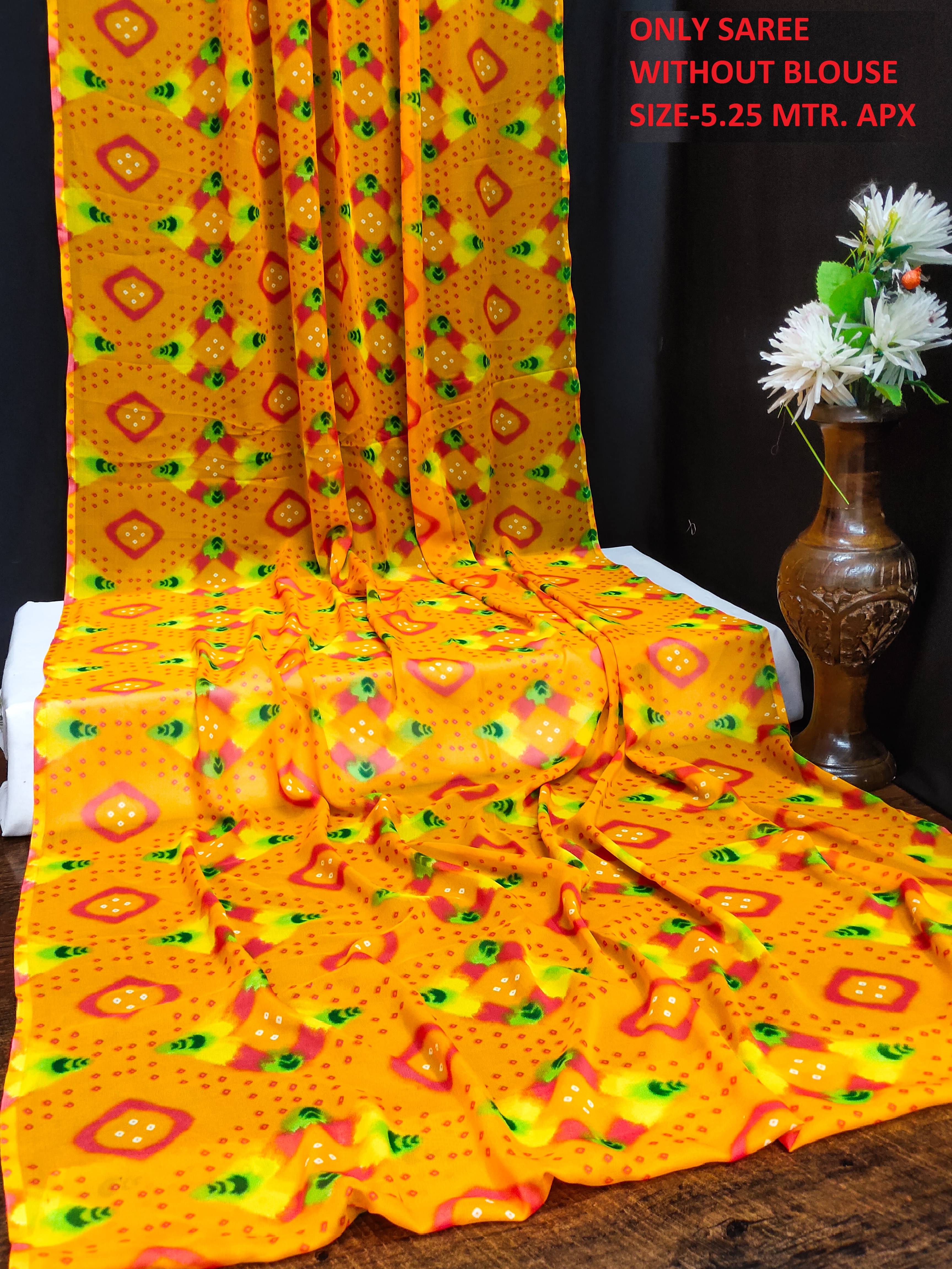 Maayro Georgette Printed Saree Without Blouse Piece ( Yellow ) Maayro Georgette Printed Saree Without Blouse Piece ( Yellow )