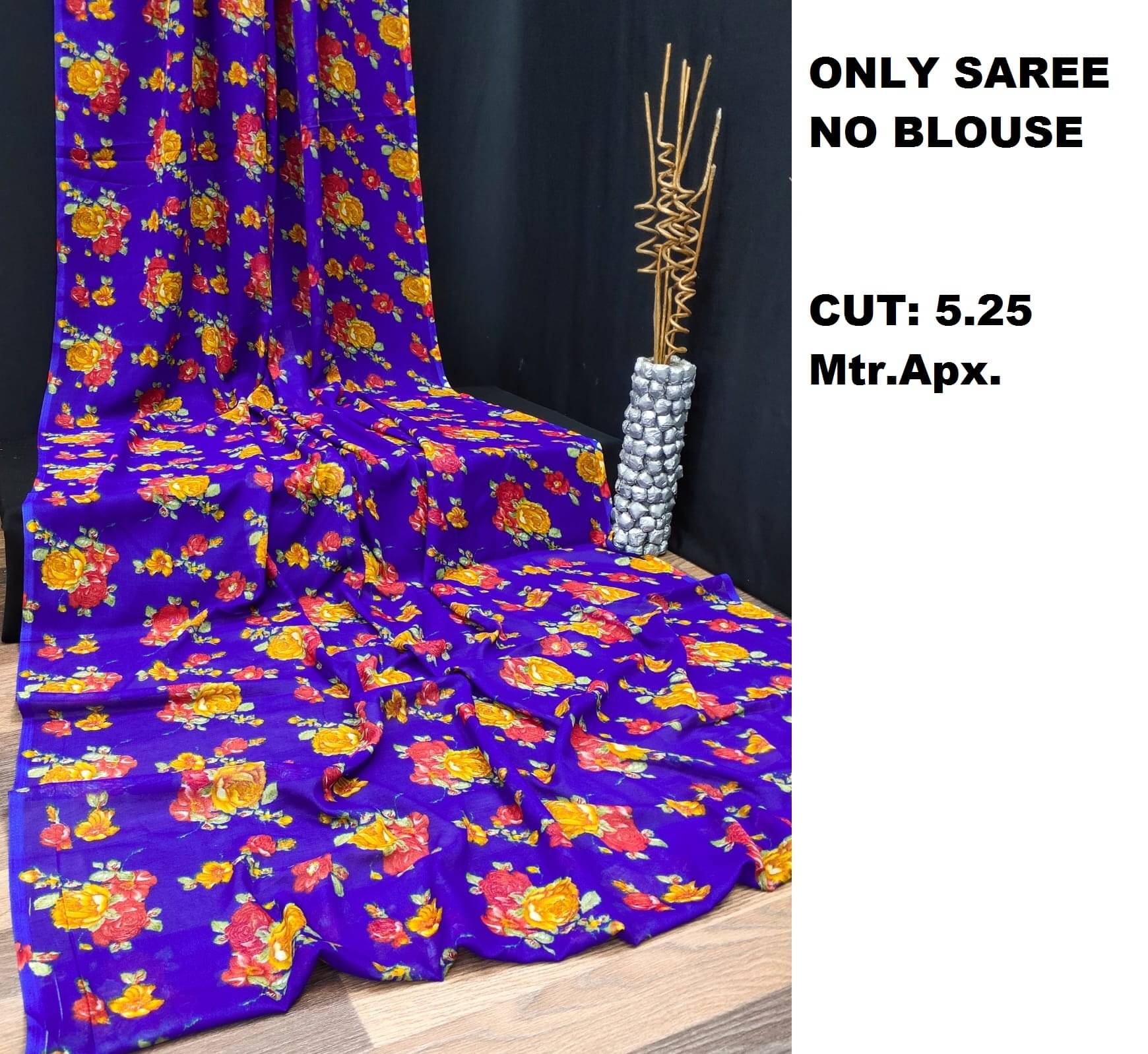     			Maayro Georgette Printed Saree Without Blouse Piece ( Blue )