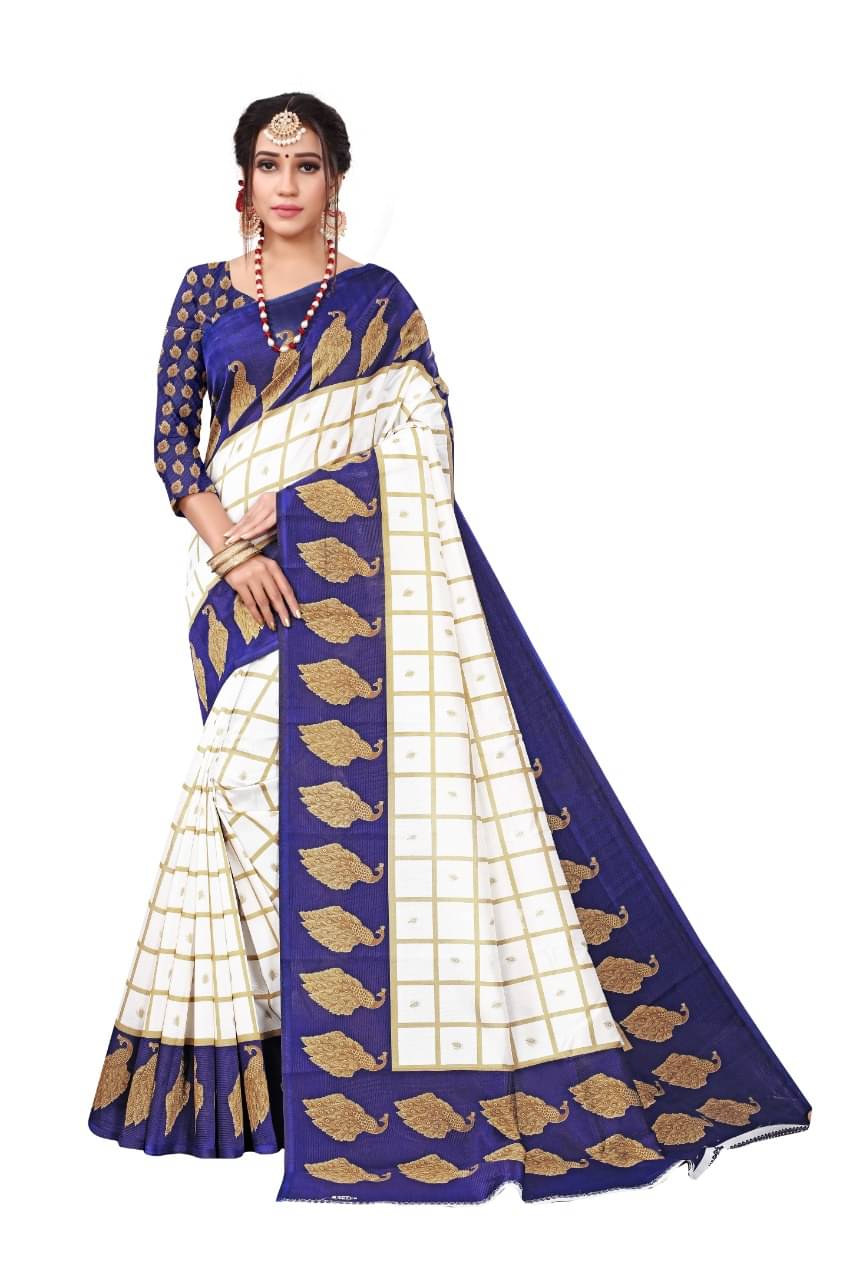 Maayro Mysore Silk Printed Saree With Unstitched Blouse Piece ( Navy Blue ) Maayro Mysore Silk Printed Saree With Unstitched Blouse Piece ( Navy Blue )