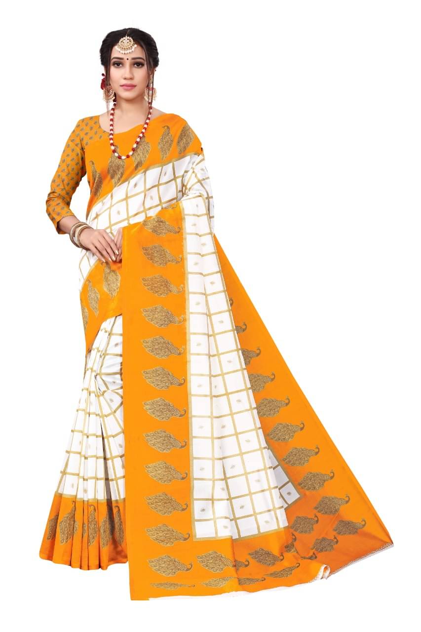     			Maayro Mysore Silk Printed Saree With Unstitched Blouse Piece ( Yellow )