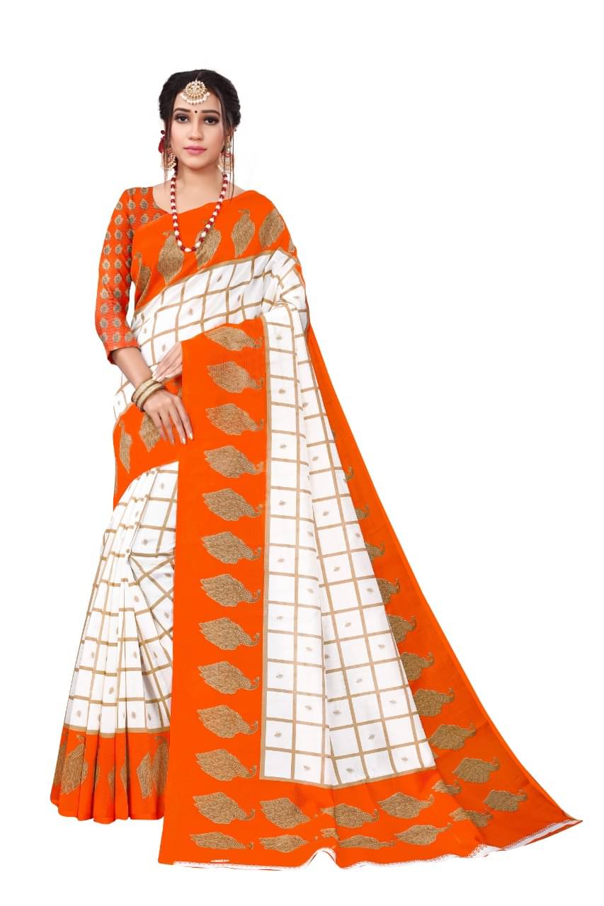 Maayro Mysore Silk Printed Saree With Unstitched Blouse Piece ( Orange ) Maayro Mysore Silk Printed Saree With Unstitched Blouse Piece ( Orange )