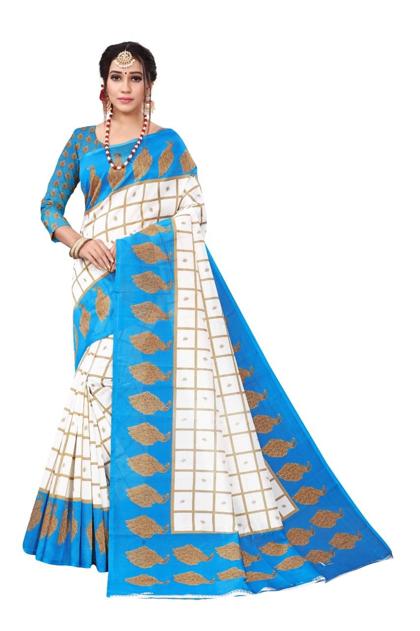 Maayro Mysore Silk Printed Saree With Unstitched Blouse Piece ( Blue ) Maayro Mysore Silk Printed Saree With Unstitched Blouse Piece ( Blue )