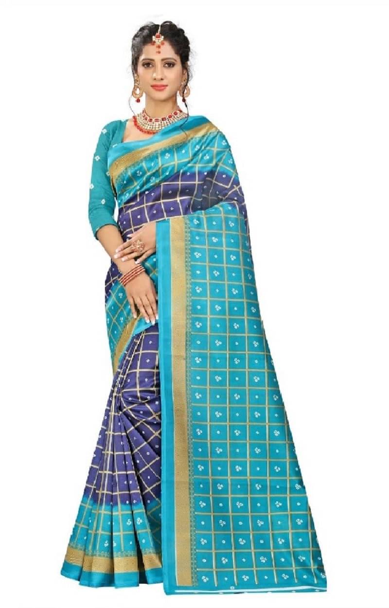     			Maayro Mysore Silk Printed Saree With Unstitched Blouse Piece ( Light Blue )