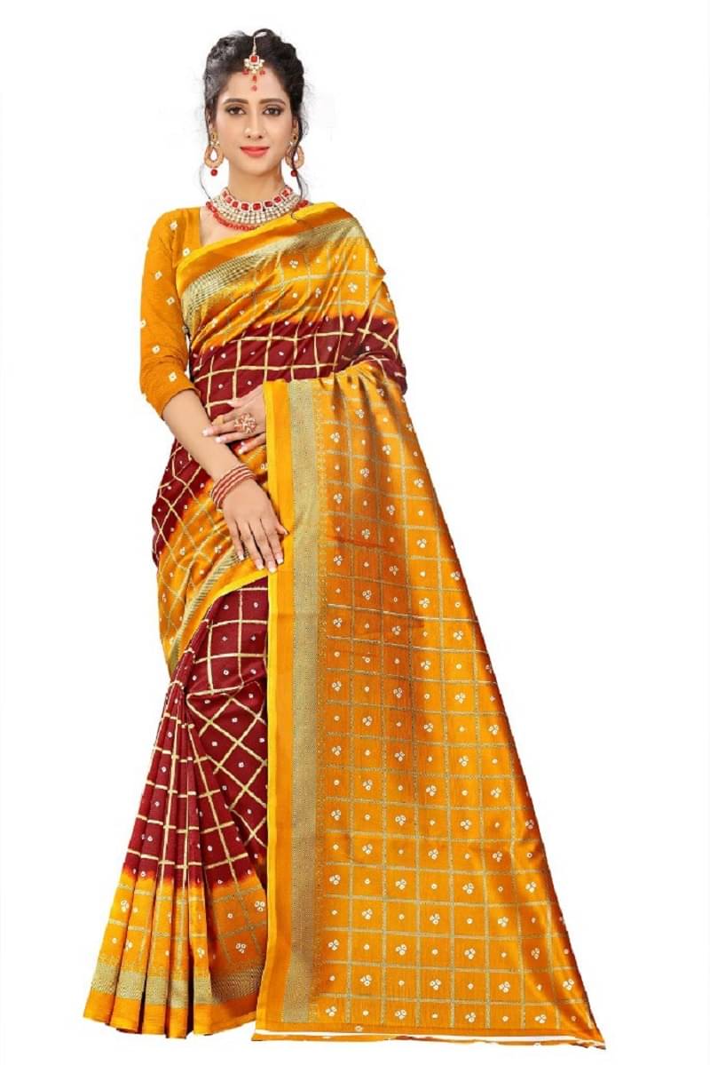     			Maayro Mysore Silk Printed Saree With Unstitched Blouse Piece ( Yellow1 )