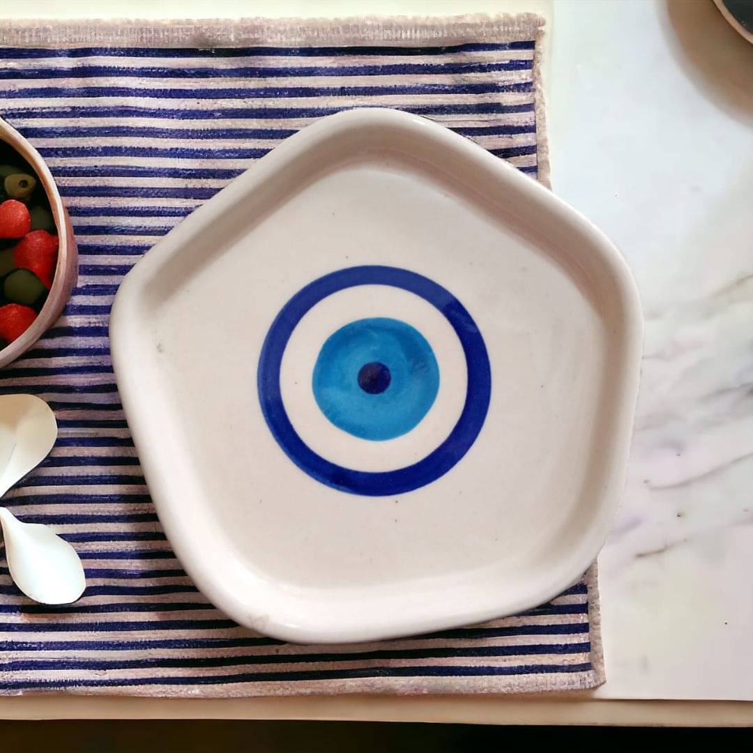     			Malaikah 1 Pcs Ceramic Light Blue Dessert Plate