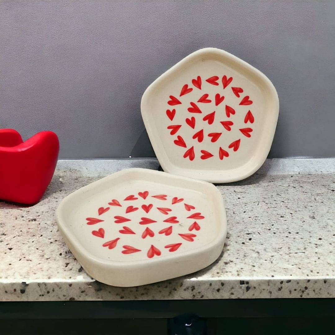 Malaikah 2 Pcs Ceramic Red Dessert Plate Malaikah 2 Pcs Ceramic Red Dessert Plate