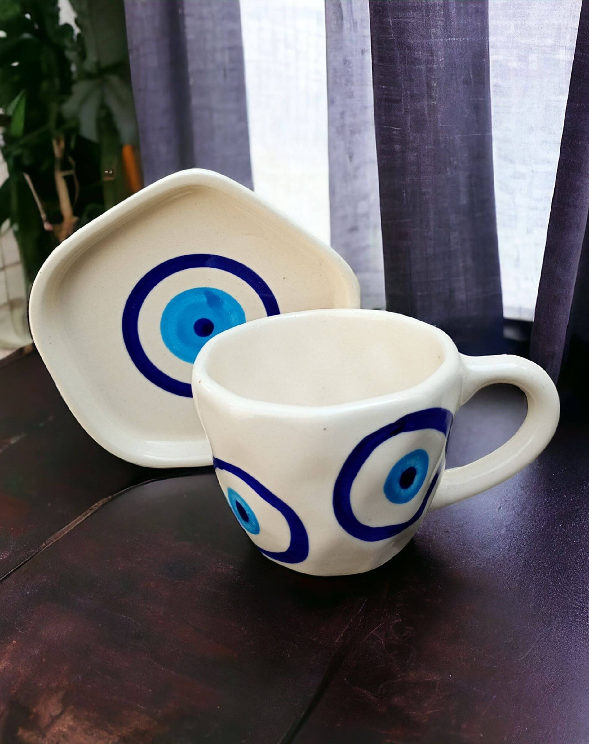     			Malaikah Evil Eye Cup&Saucer Pk 1 Printed Ceramic Coffee Set 200 ml ( Pack of 1 )