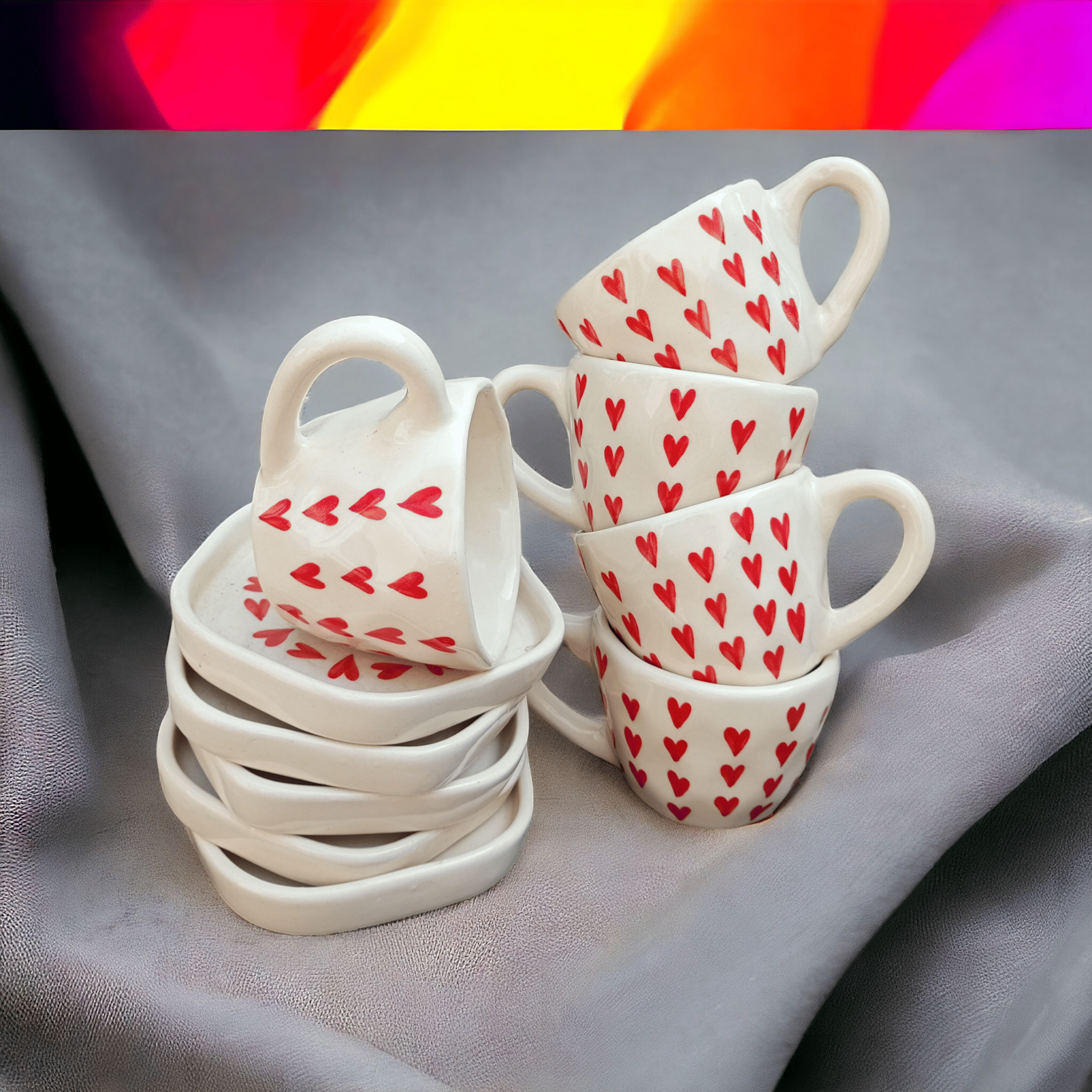    			Malaikah Red Hrt Cup&Saucer Pk 5 Printed Ceramic Coffee Set 200 ml ( Pack of 5 )