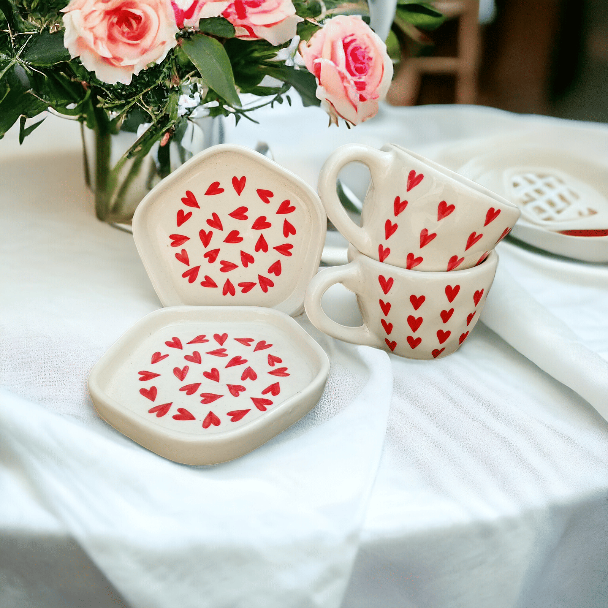     			Malaikah Red Hrt Cup&Saucer Pk 2 Printed Ceramic Coffee Set 200 ml ( Pack of 2 )