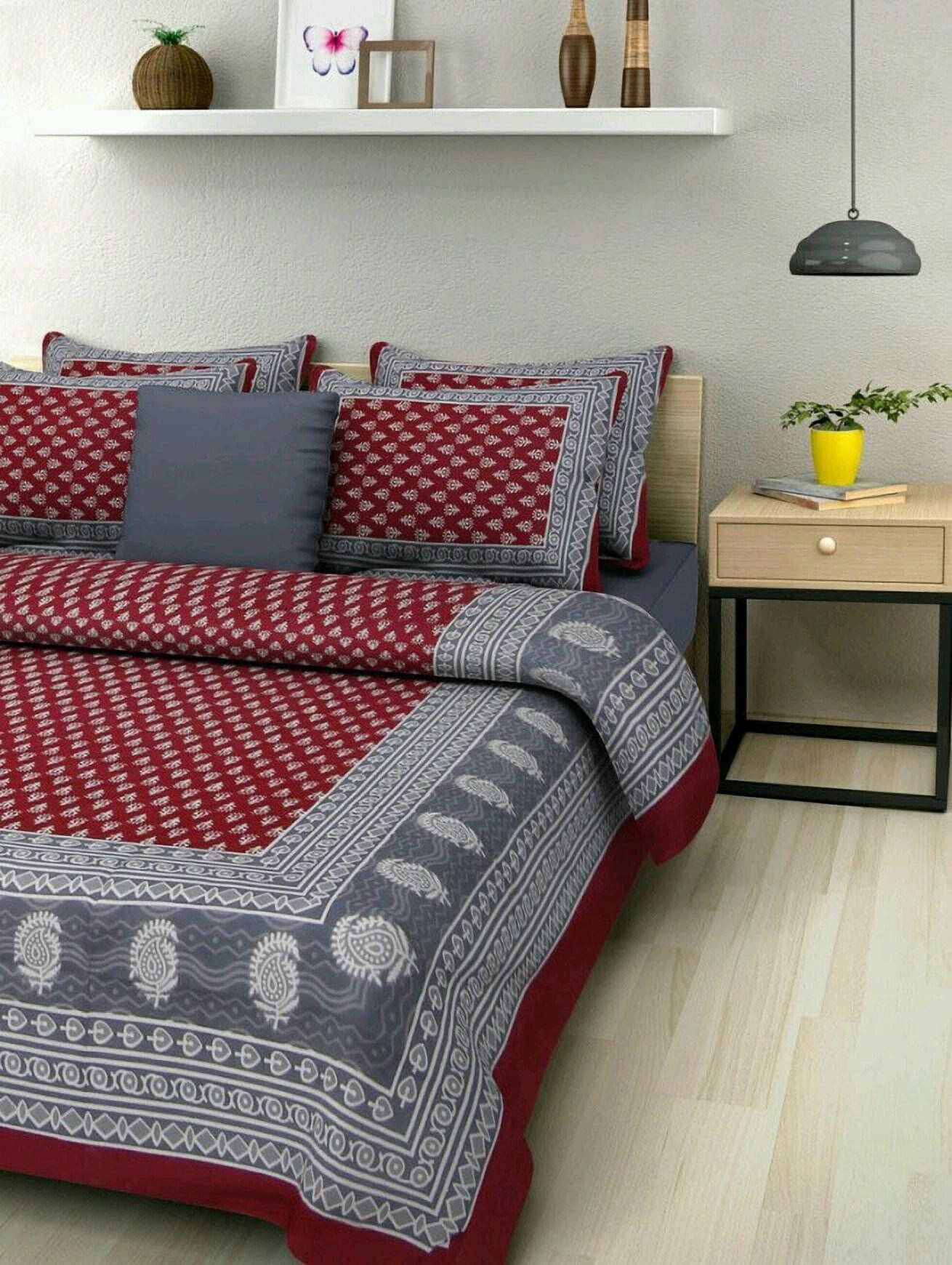     			Navkar Creation Cotton 1 Double Bedsheet with 2 Pillow Covers ( Maroon )