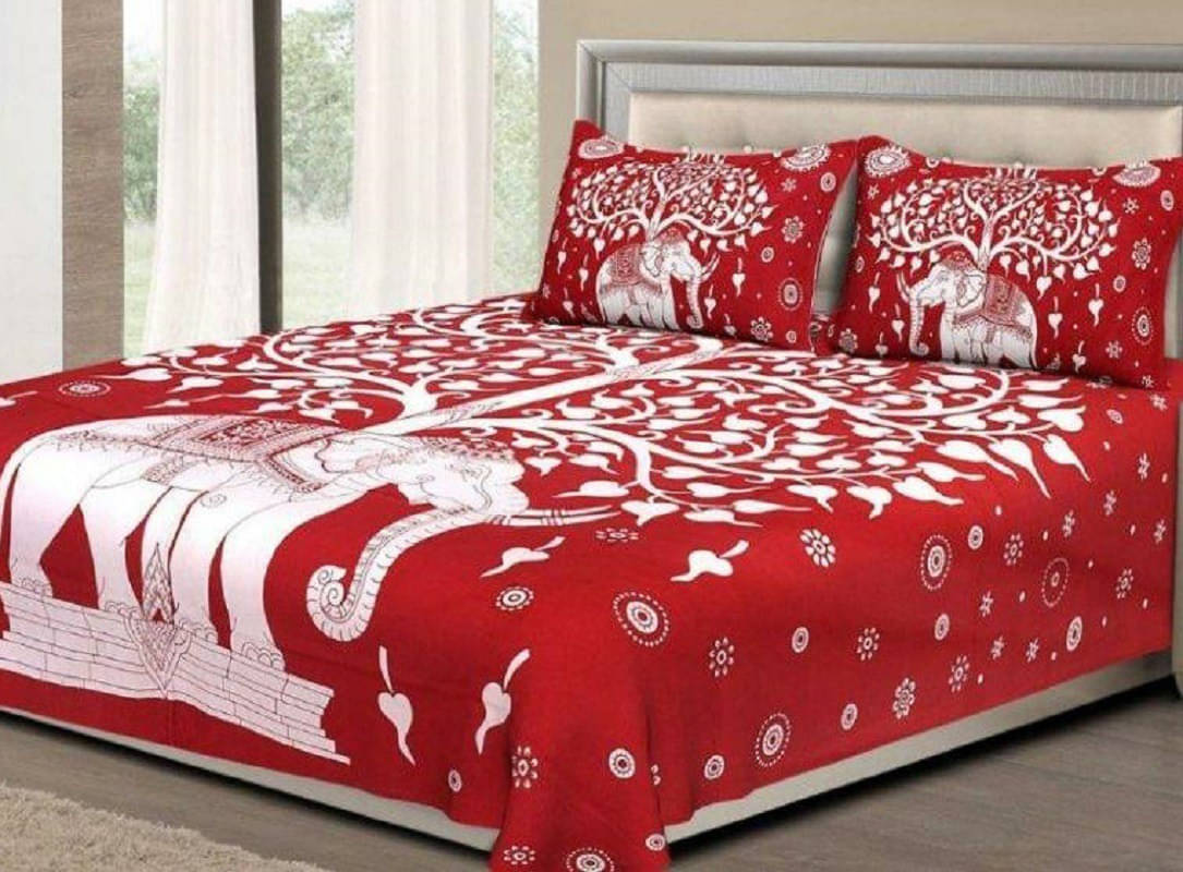    			Navkar Creation Cotton 1 Double Bedsheet with 2 Pillow Covers ( Red )