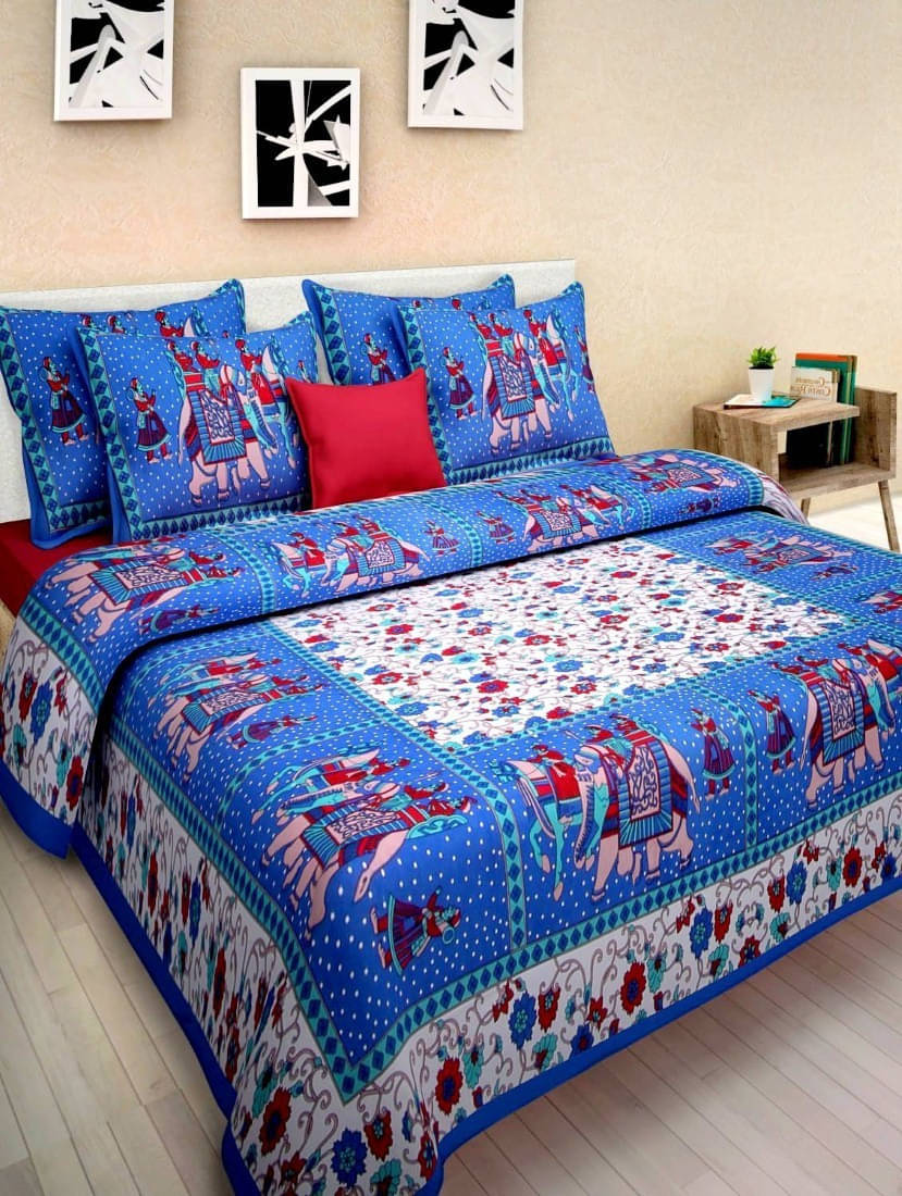     			Navkar Creation Cotton 1 Double Bedsheet with 2 Pillow Covers ( Blue )