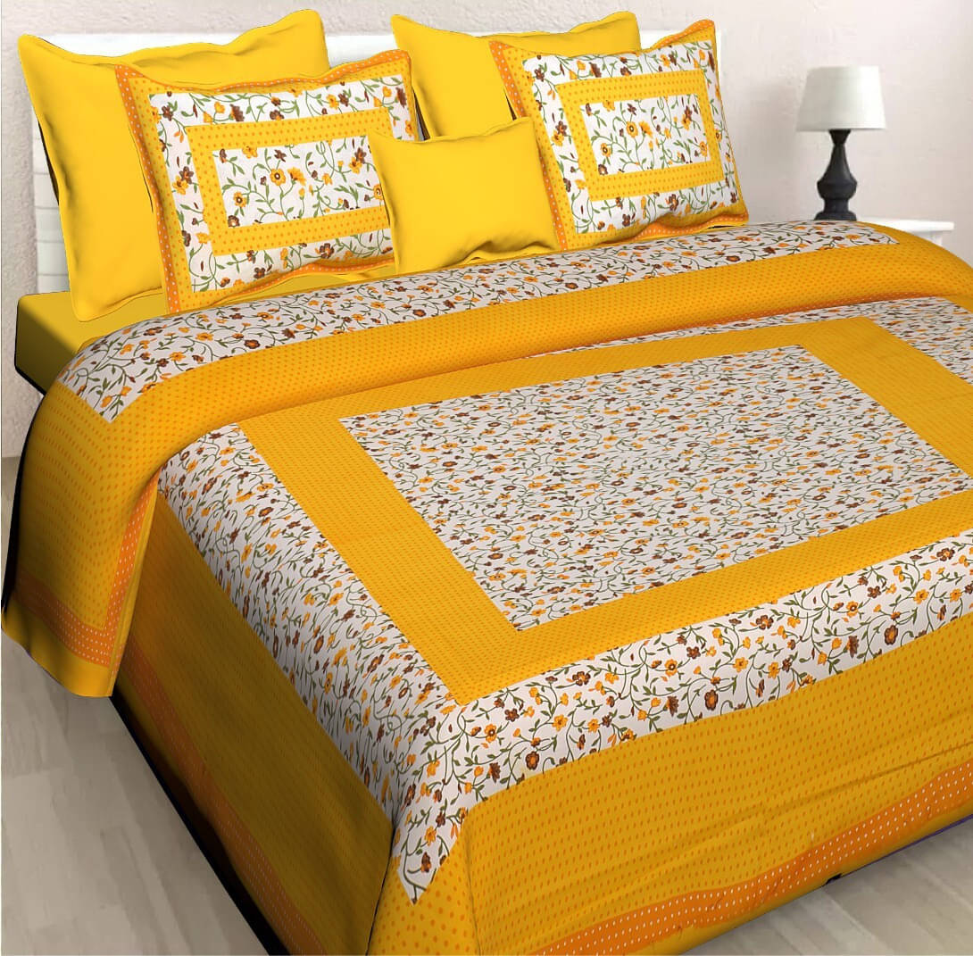     			Navkar Creation Cotton 1 Double Bedsheet with 2 Pillow Covers ( Yellow )