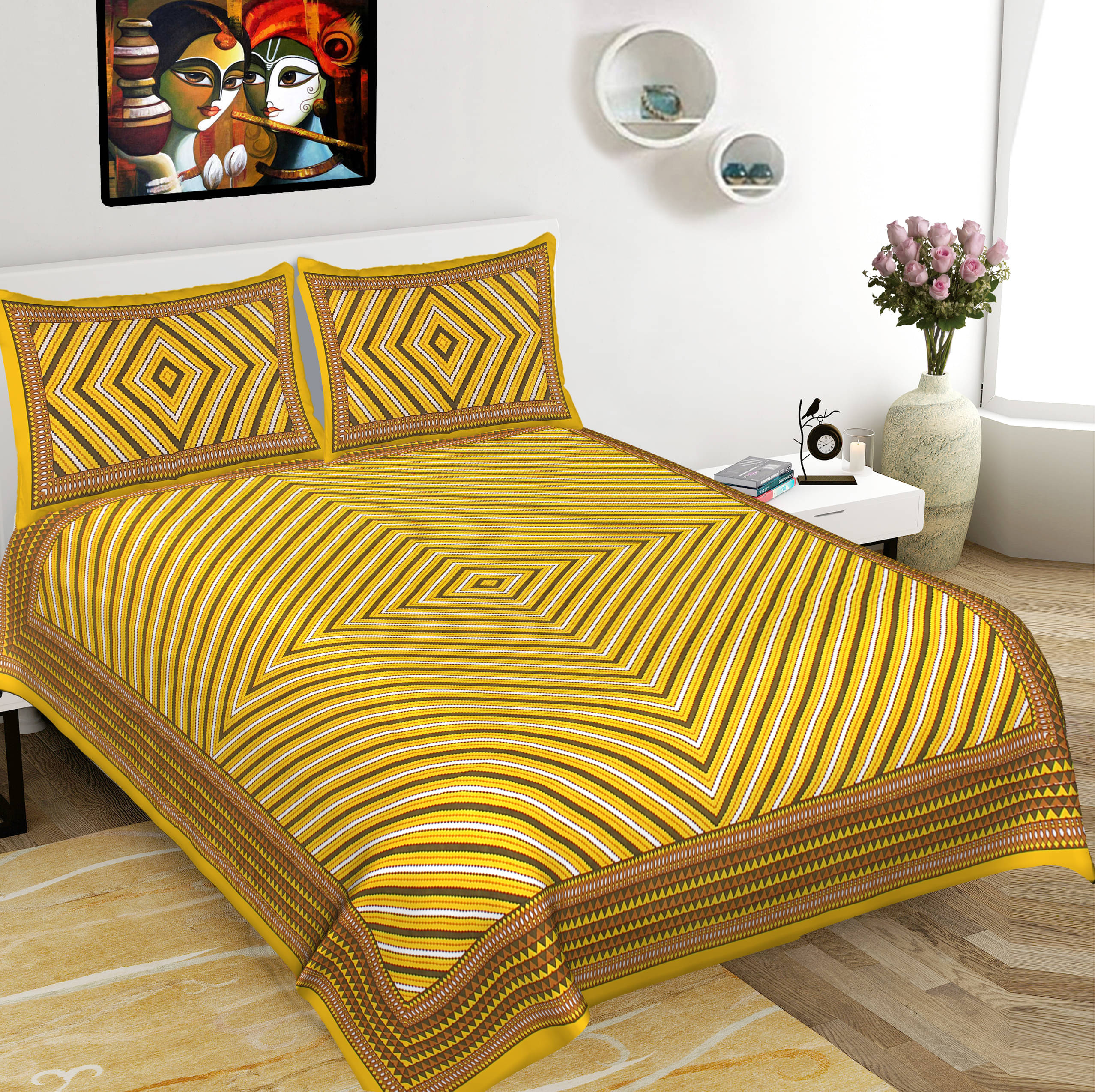 Navkar Creation Cotton 1 Double Bedsheet with 2 Pillow Covers ( Multicolor ) Navkar Creation Cotton 1 Double Bedsheet with 2 Pillow Covers ( Multicolor )