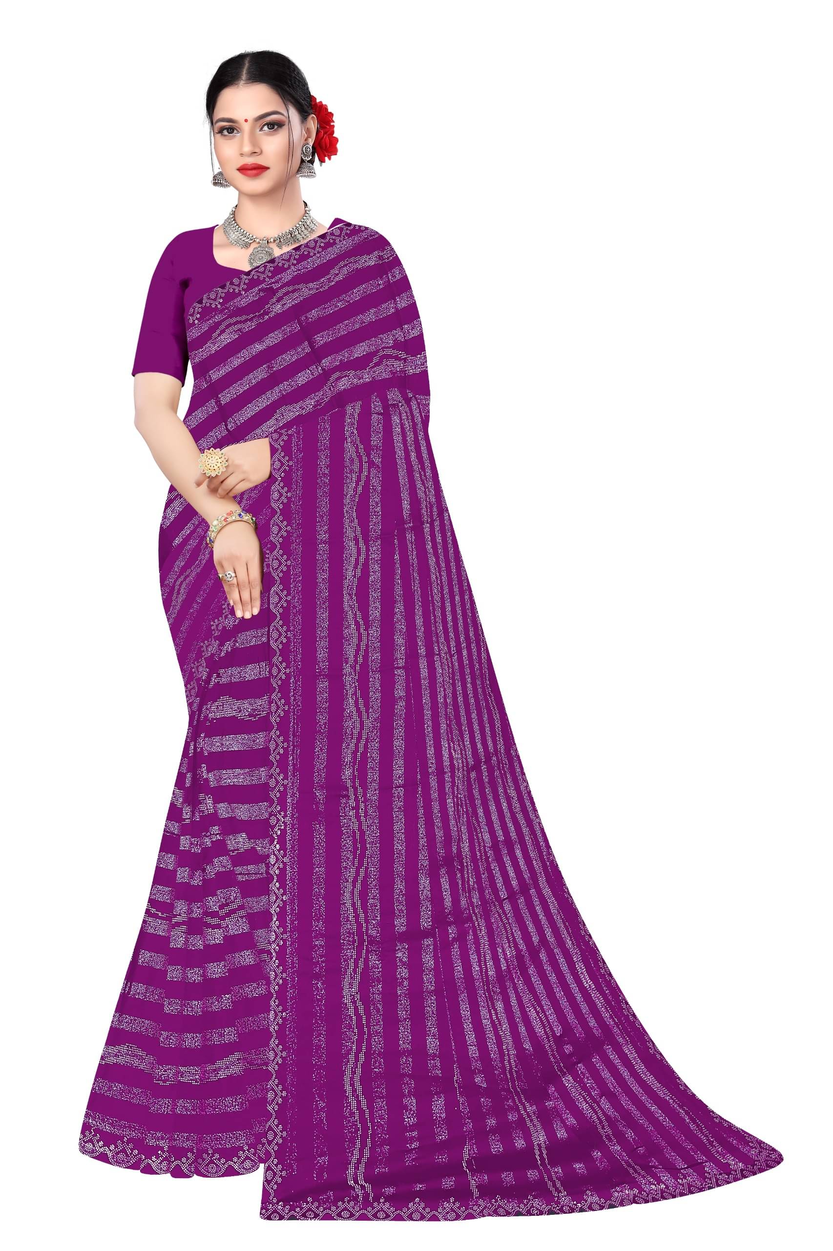    			Nirva Creation Chiffon Self Design Saree With Unstitched Blouse Piece ( Purple )