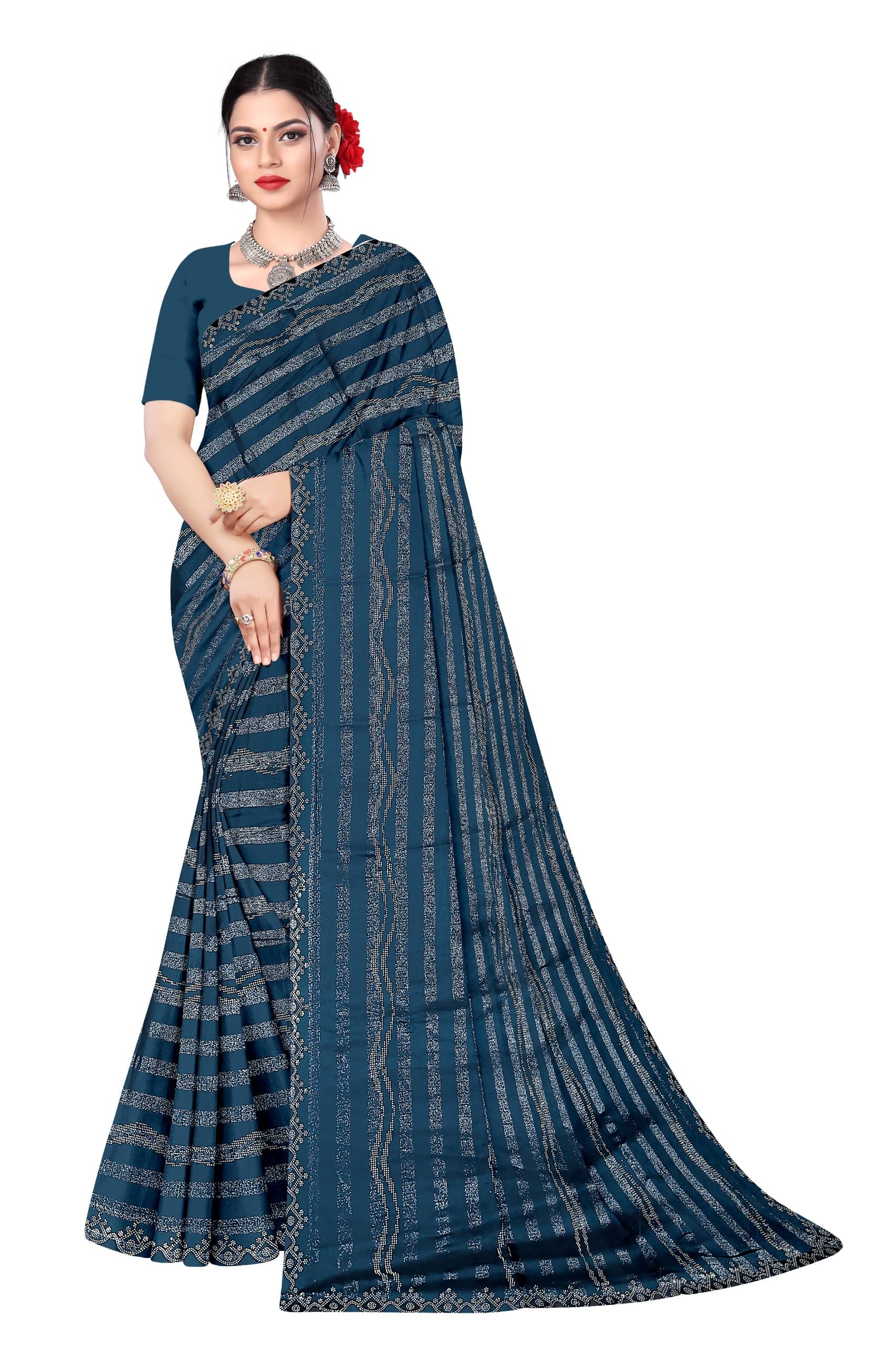 Nirva Creation Chiffon Self Design Saree With Unstitched Blouse Piece ( Rama ) Nirva Creation Chiffon Self Design Saree With Unstitched Blouse Piece ( Rama )