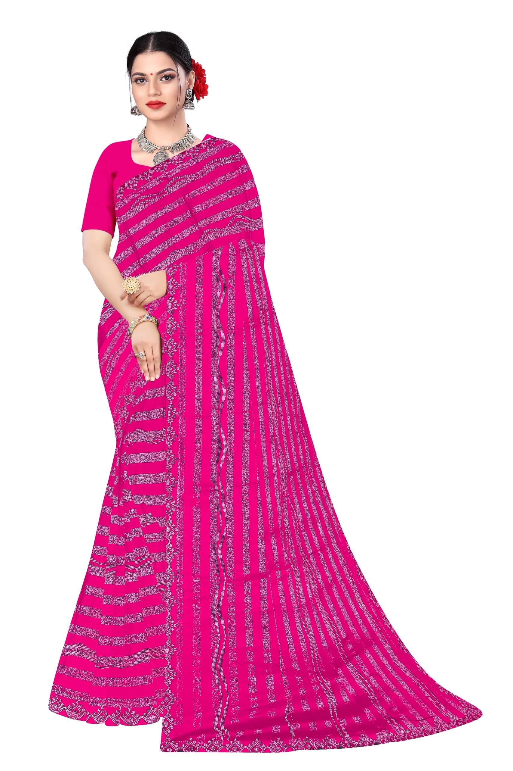 Nirva Creation Chiffon Self Design Saree With Unstitched Blouse Piece ( Rani ) Nirva Creation Chiffon Self Design Saree With Unstitched Blouse Piece ( Rani )