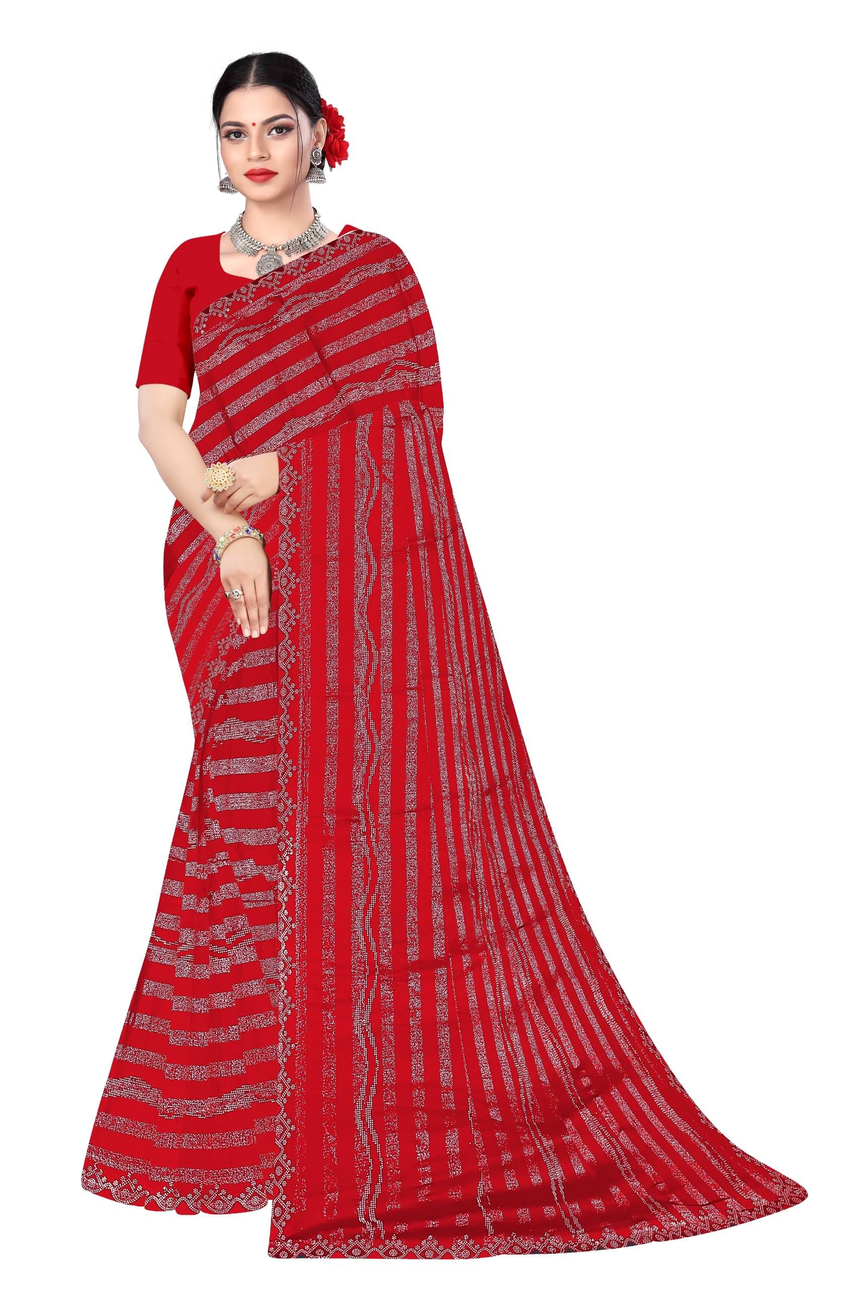 Nirva Creation Chiffon Self Design Saree With Unstitched Blouse Piece ( Red ) Nirva Creation Chiffon Self Design Saree With Unstitched Blouse Piece ( Red )